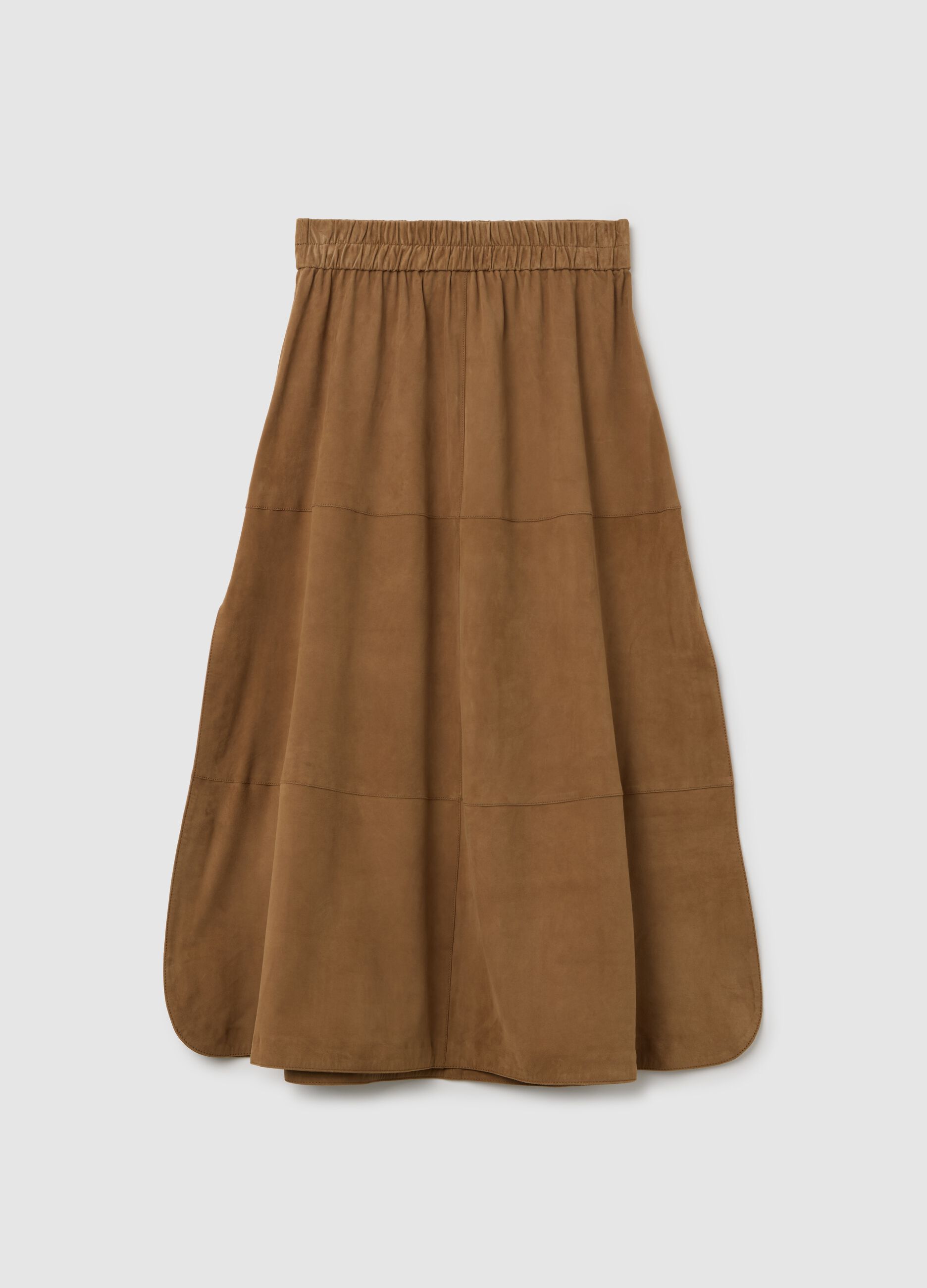 Brown Midi Skirt in Real Leather
