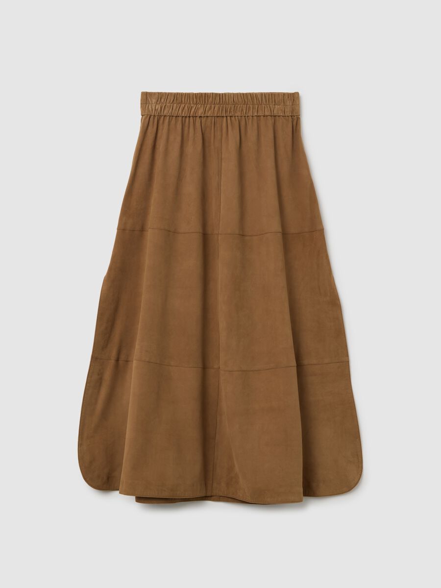 Brown Midi Skirt in Real Leather_4
