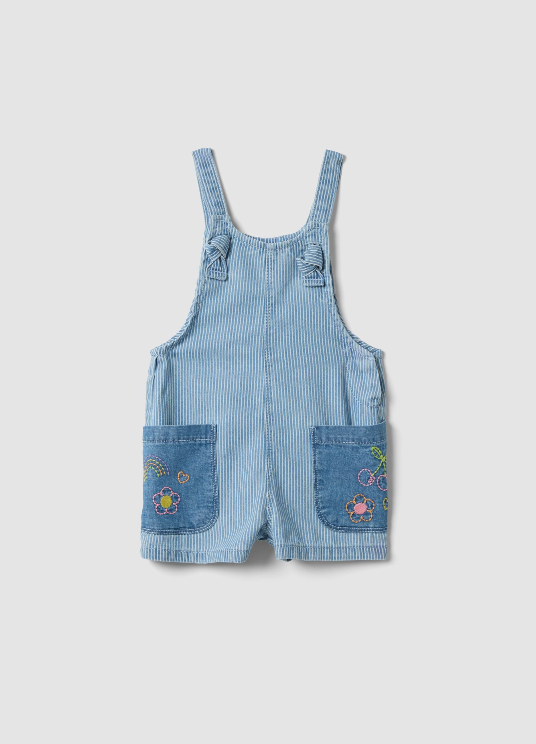 Girls&rsquo; cotton-lyocell denim dungarees with embroidered details