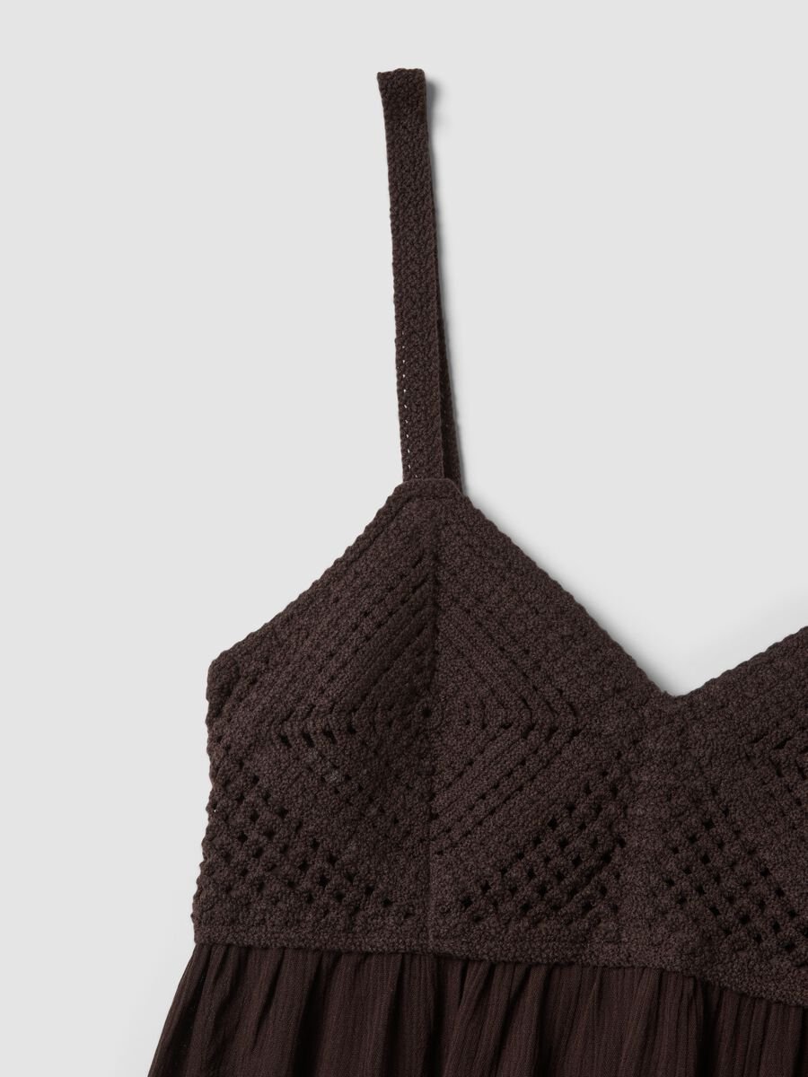Brown pure viscose crochet tank top, regular fit_5