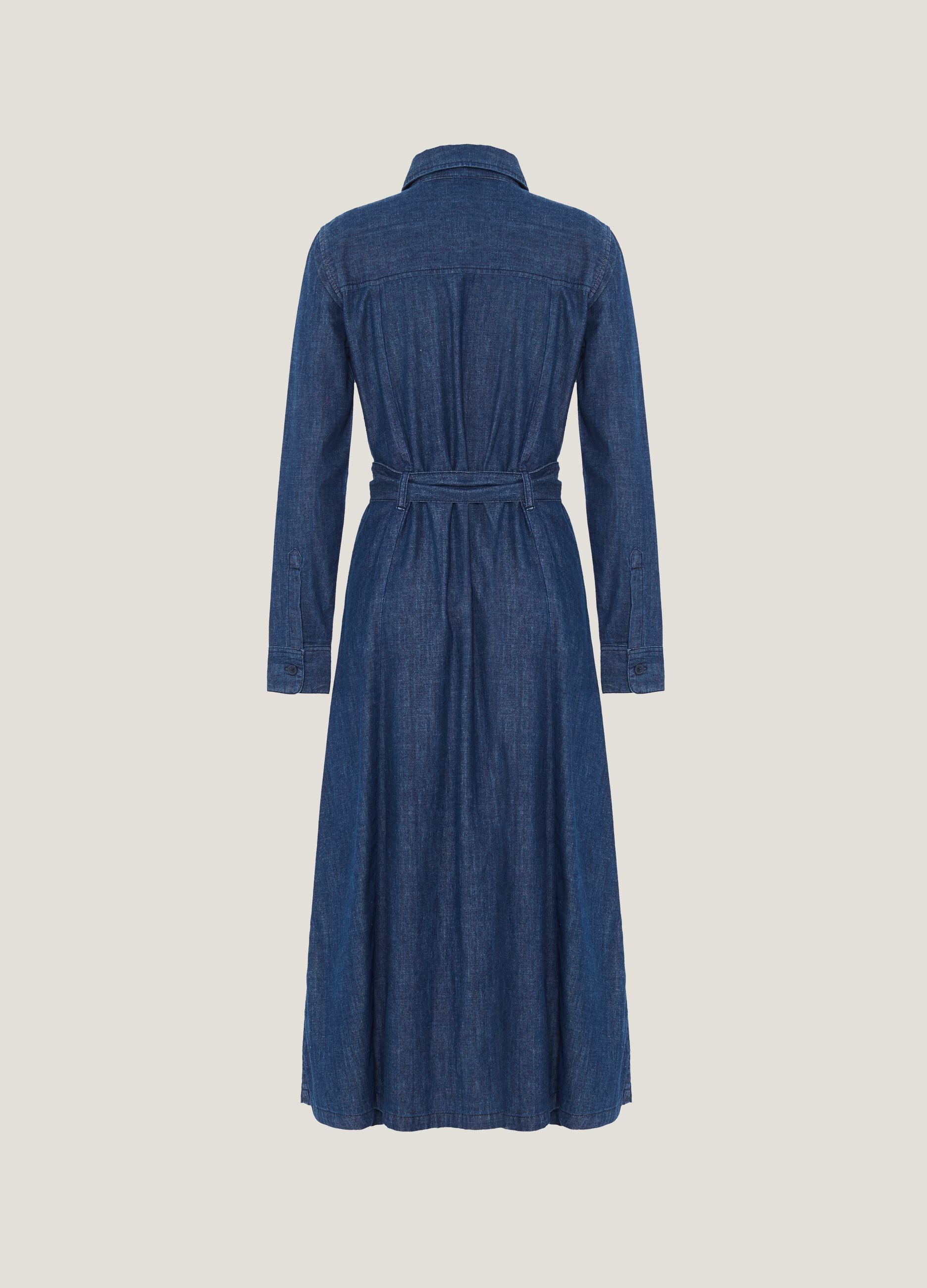 Abito lungo chemisier in denim con cintura