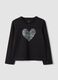 Girls&rsquo; black organic cotton T-shirt with heart print_0