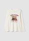 White pure organic cotton T-shirt with teddy print for girls_0