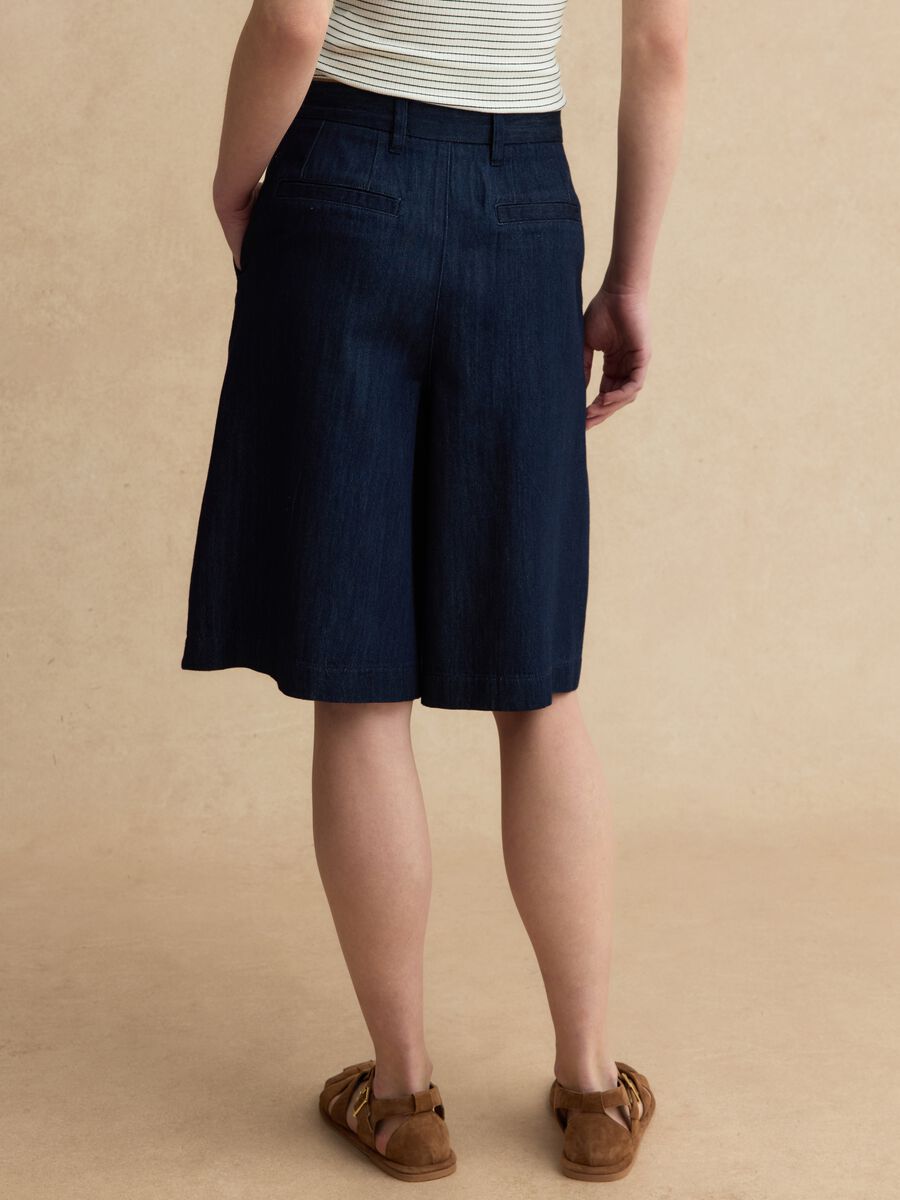 Shorts in puro cotone blu wide leg_2