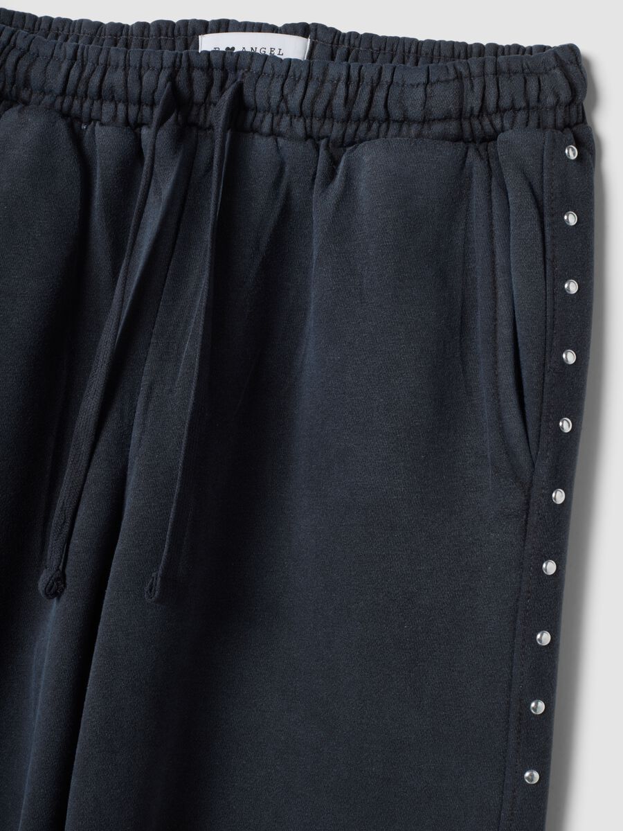 Grey wide-leg cotton-blend joggers with rhinestones_1