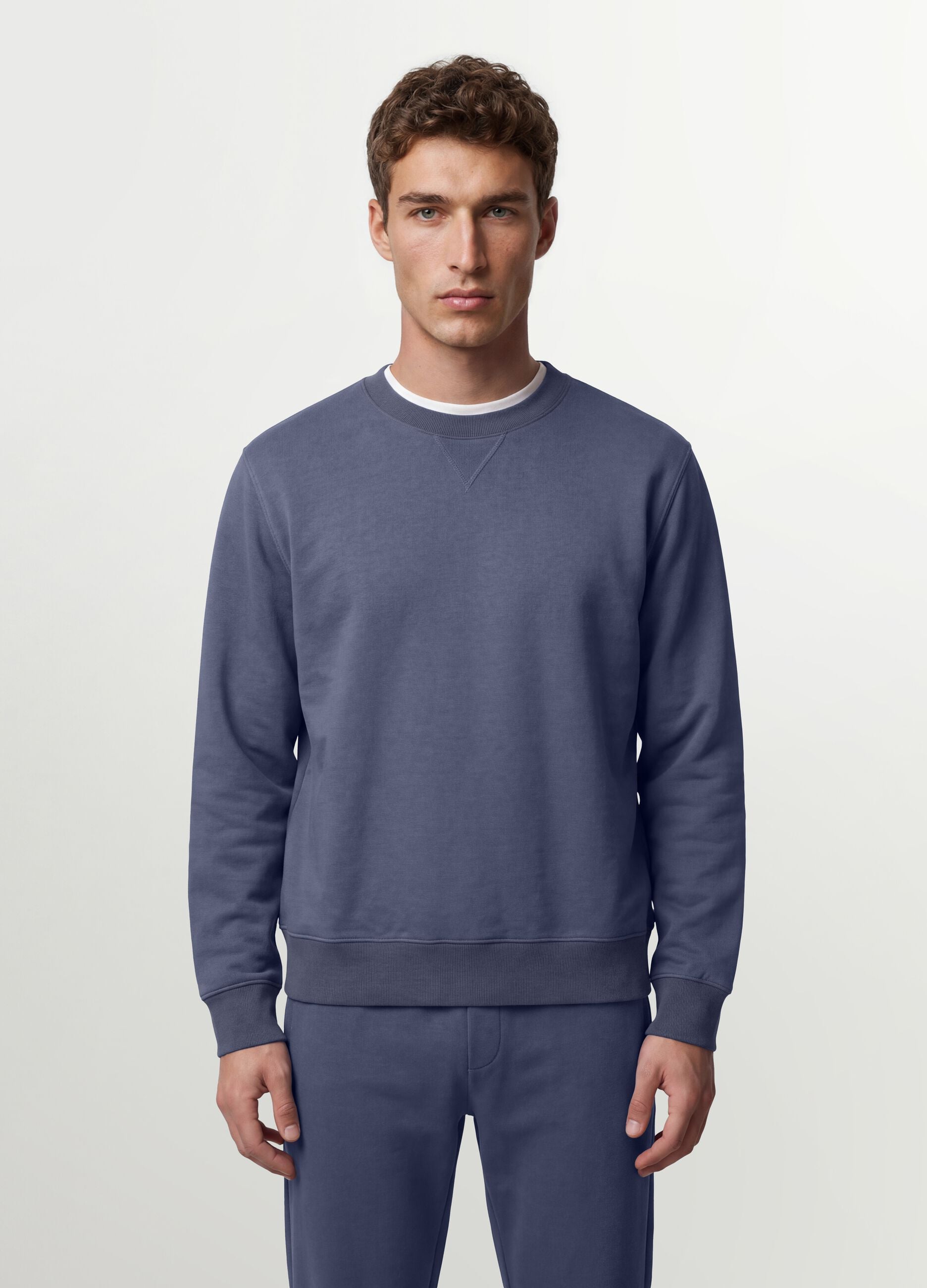 Grey crew-neck cotton-blend sweatshirt, regular fit