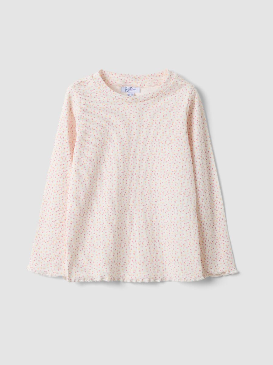 Maglietta bianca in cotone organico elasticizzato a pois slim fit per bimba_0