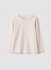 Maglietta bianca in cotone organico elasticizzato a pois slim fit per bimba_0