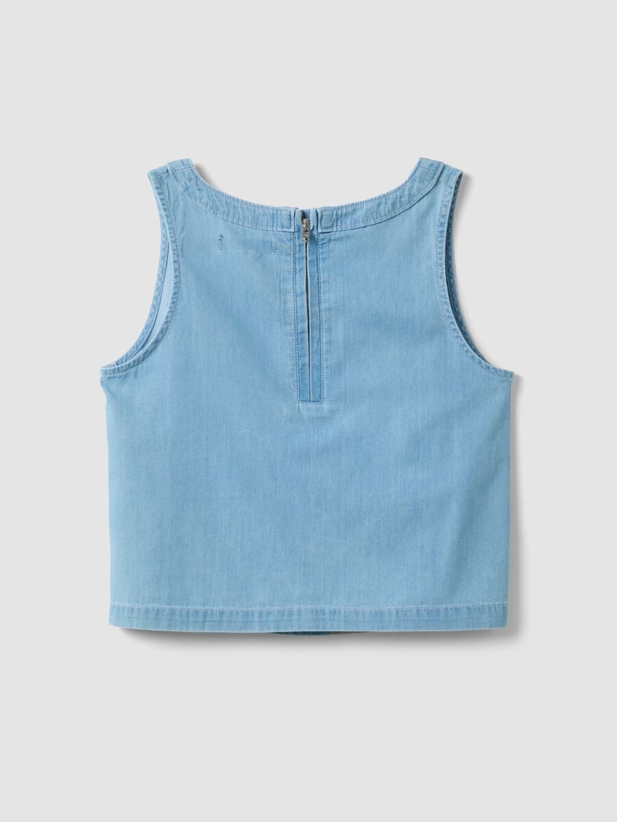 Blusa senza maniche denim azzurra in puro cotone da ragazza_4