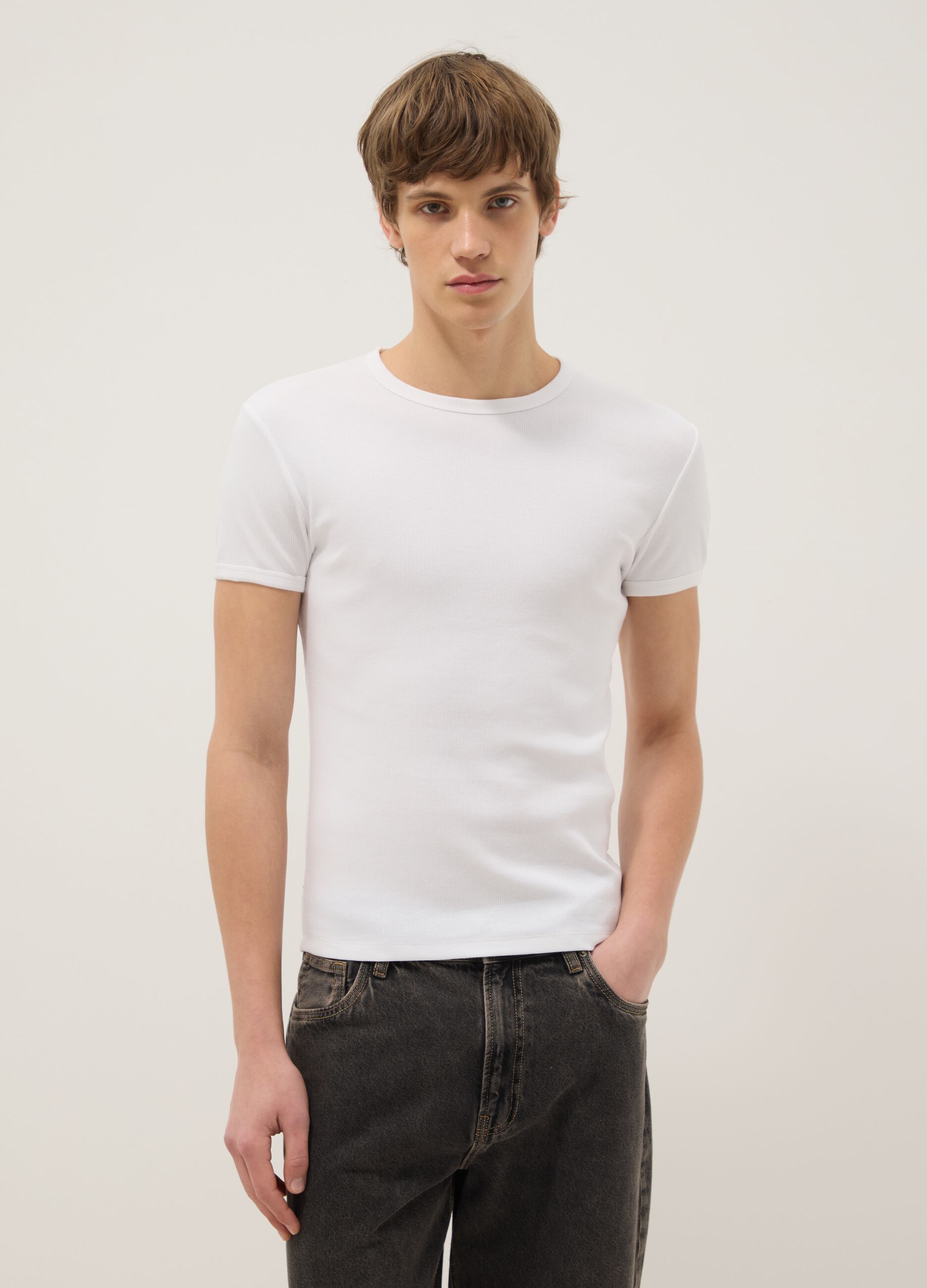 White slim fit stretch cotton t-shirt
