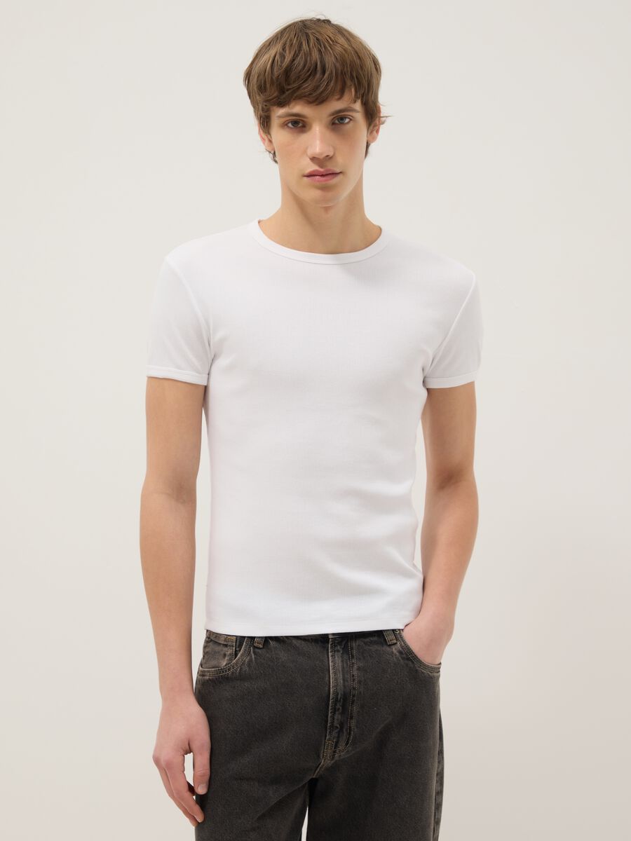White slim fit stretch cotton t-shirt_0
