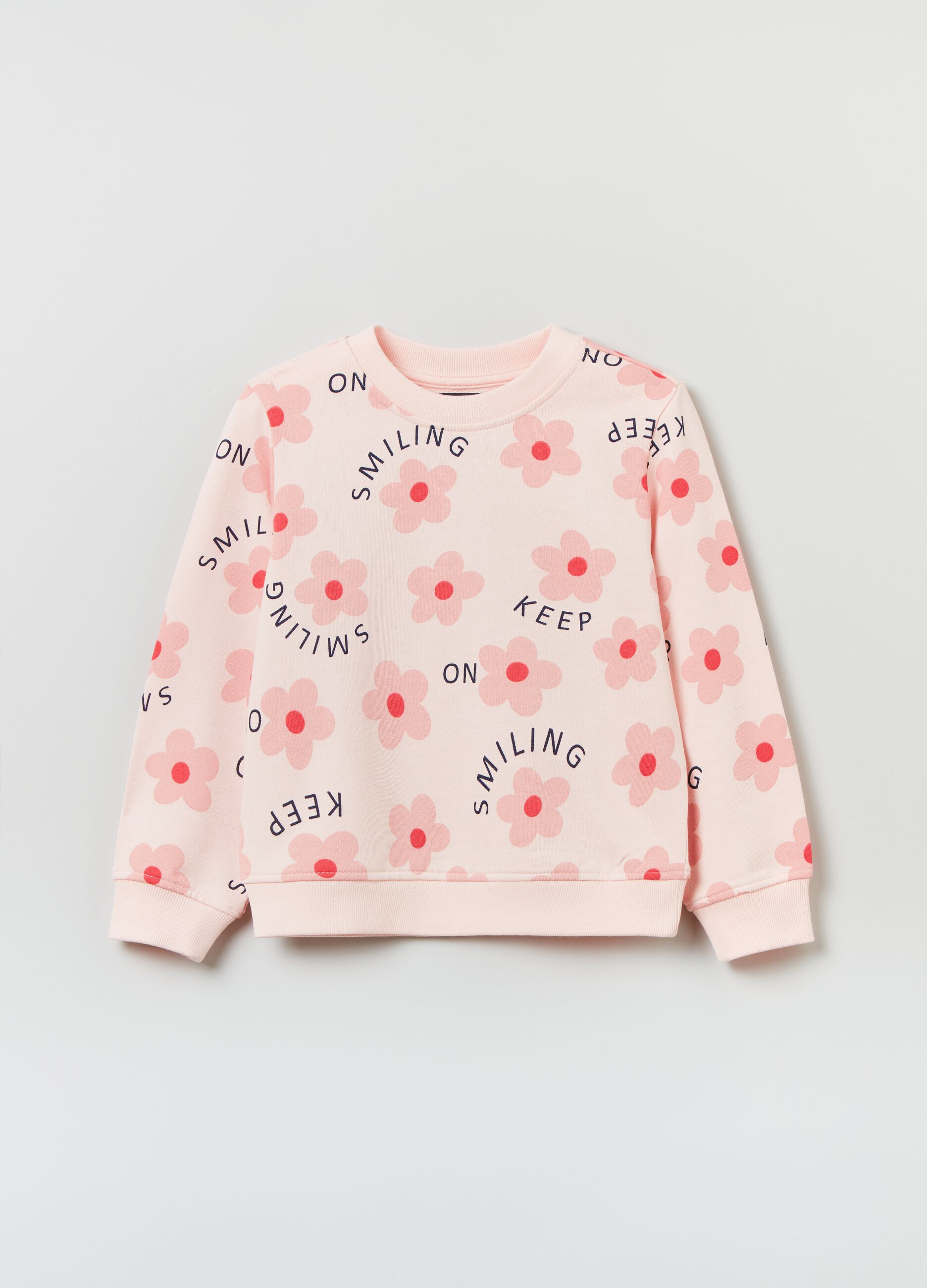 Felpa in cotone con stampa fiori_0