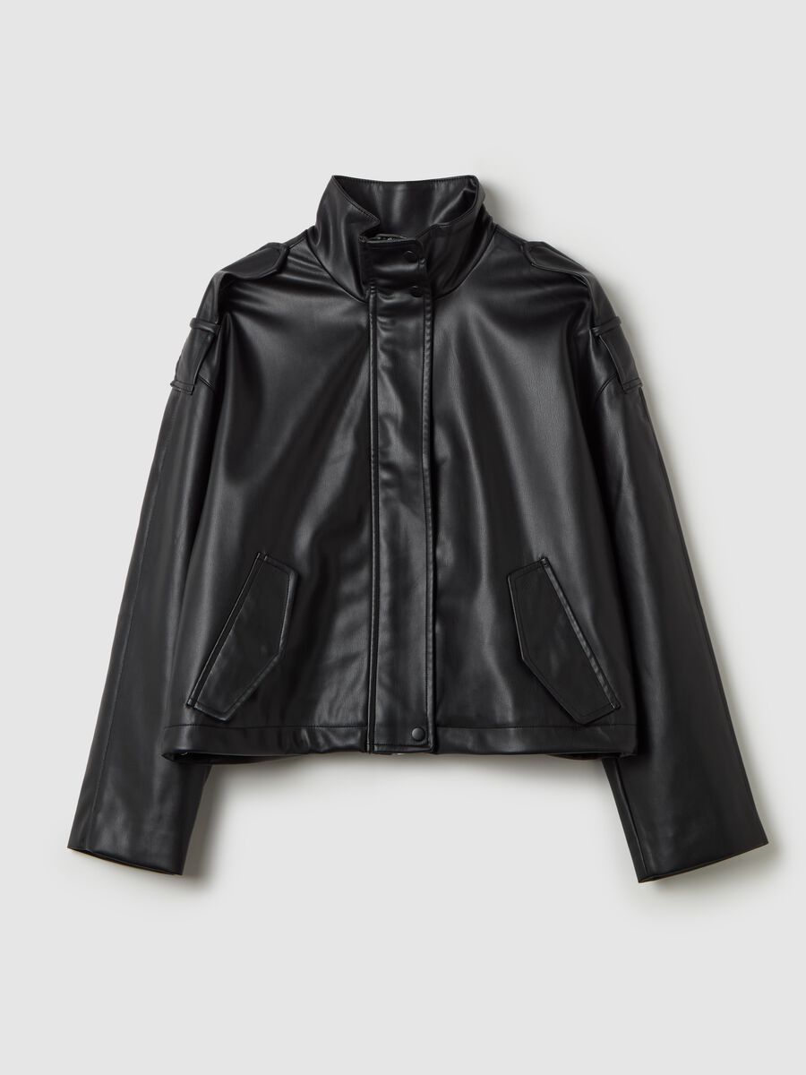 Biker bomber jacket with high neck_4