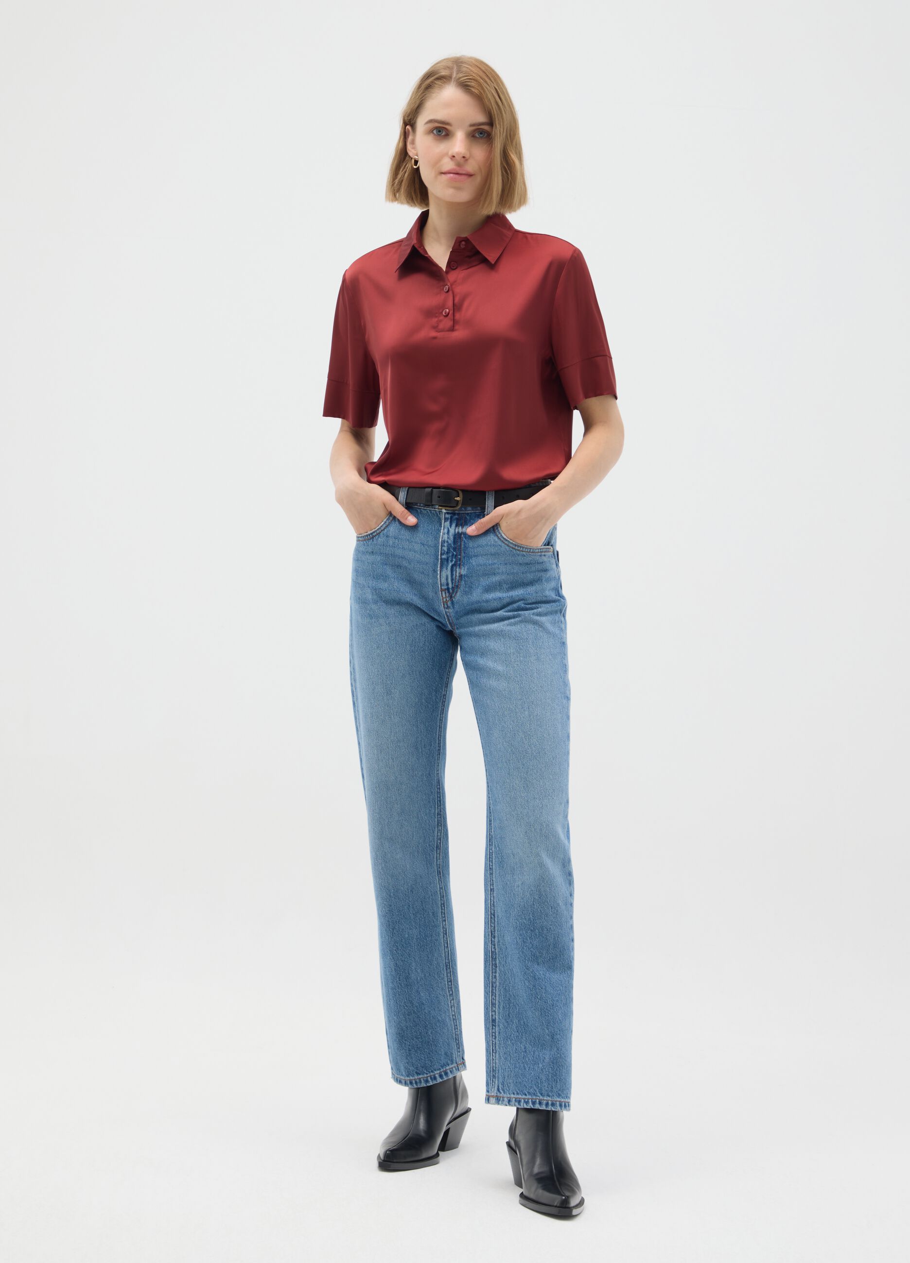 Camicia in satin rossa regular fit
