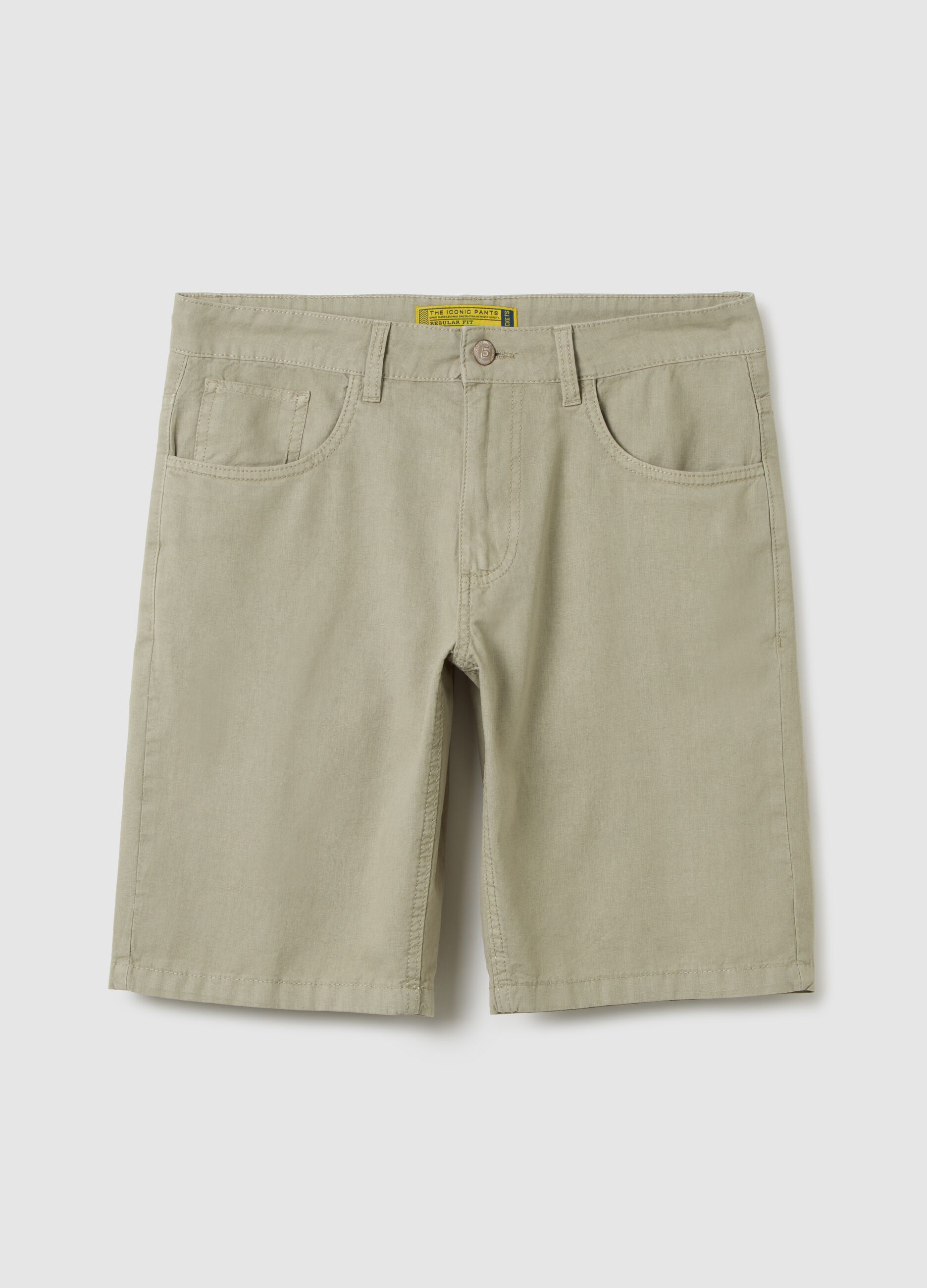 Men's regular fit beige cotton blend shorts