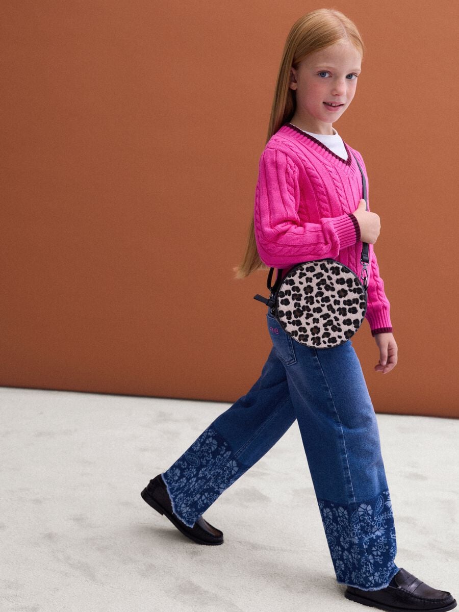 Pink pure cotton cable-knit V-neck jumper for girls_1