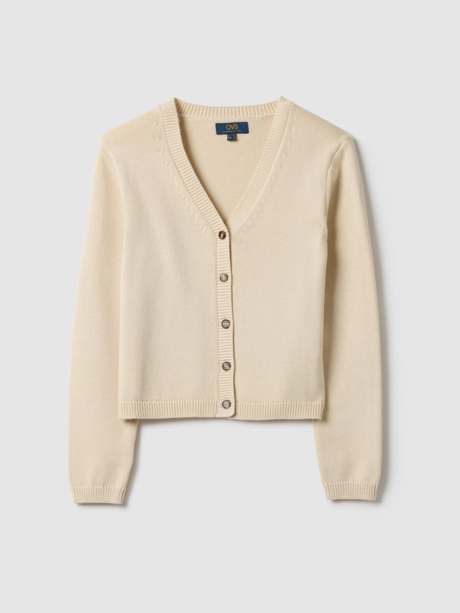 Beige V-neck cardigan in pure cotton with regular fit_4