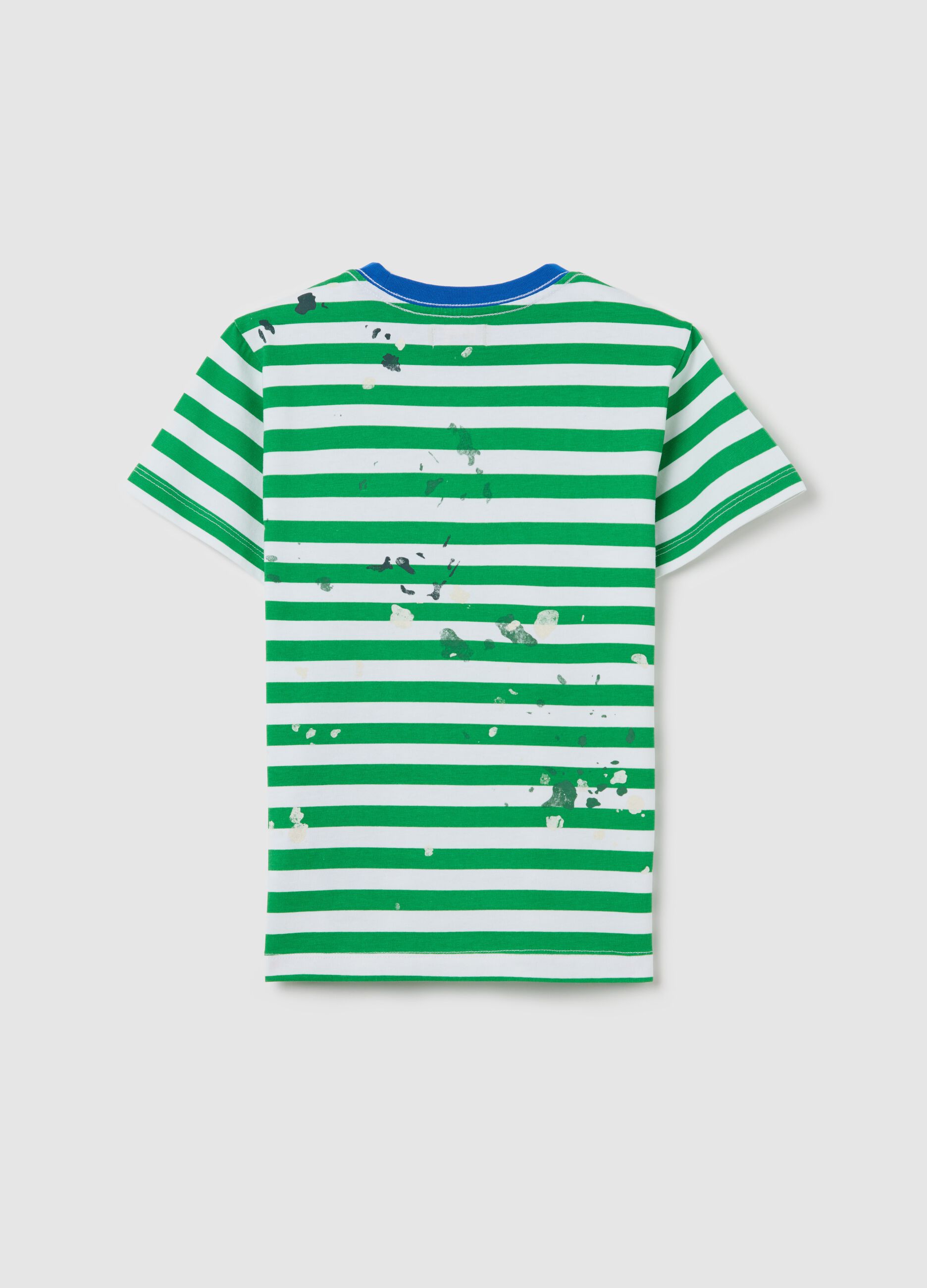 Striped cotton T-shirt with paint stains print
