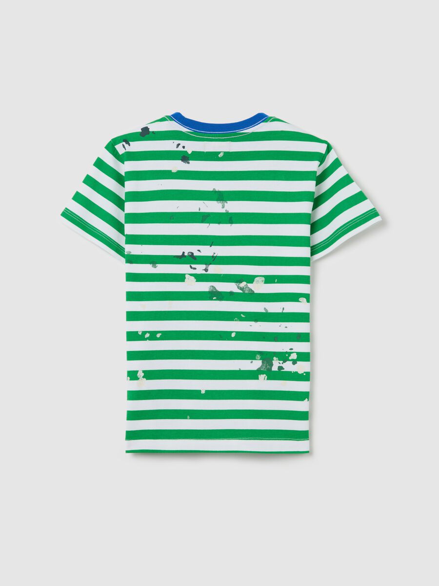 Striped cotton T-shirt with paint stains print_4