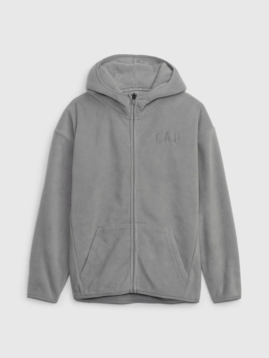 Full-zip in pile con cappuccio e ricamo logo_0