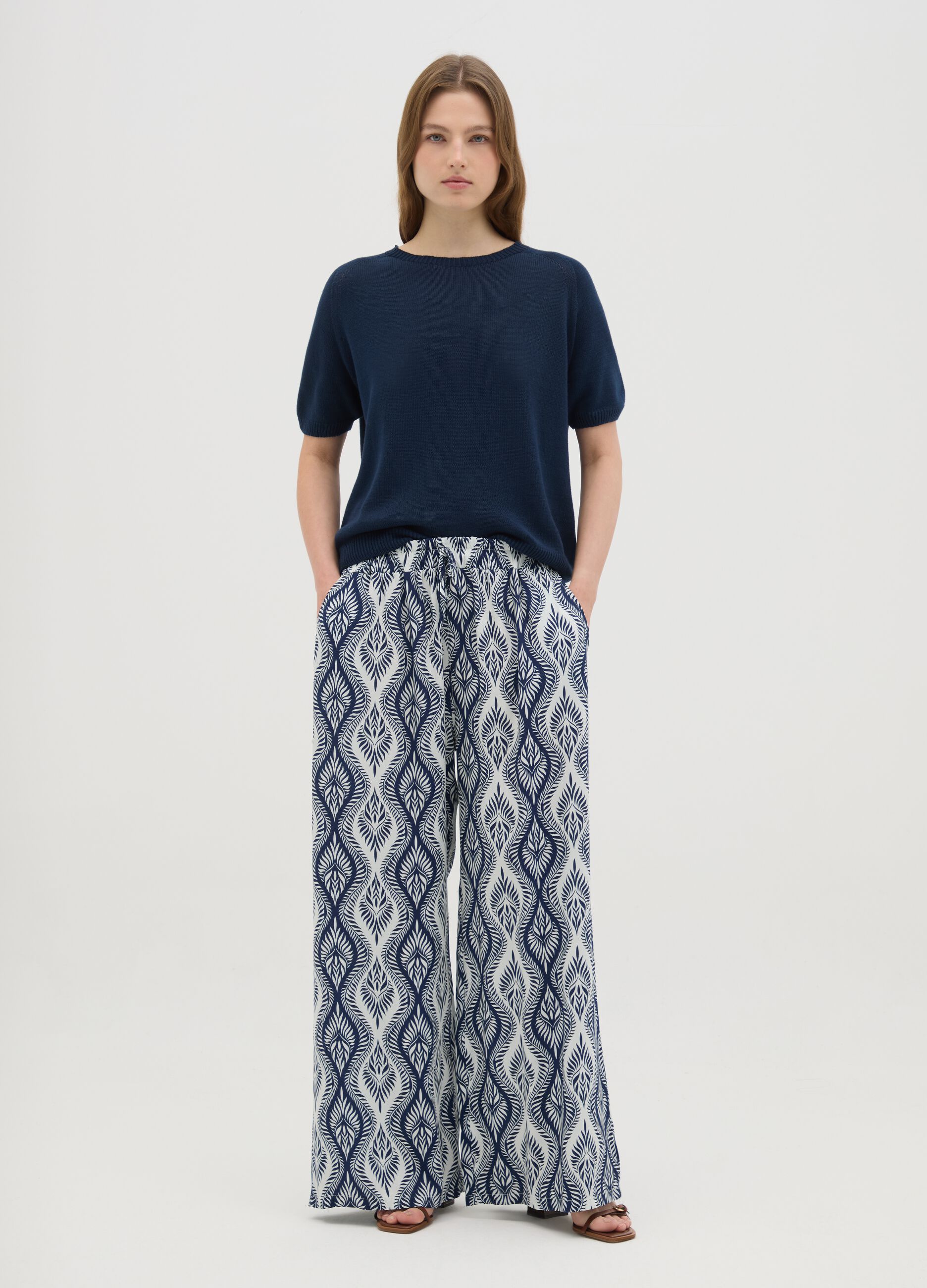 Women's Palazzo Trousers in Multicolour Viscose - Regular Fit
