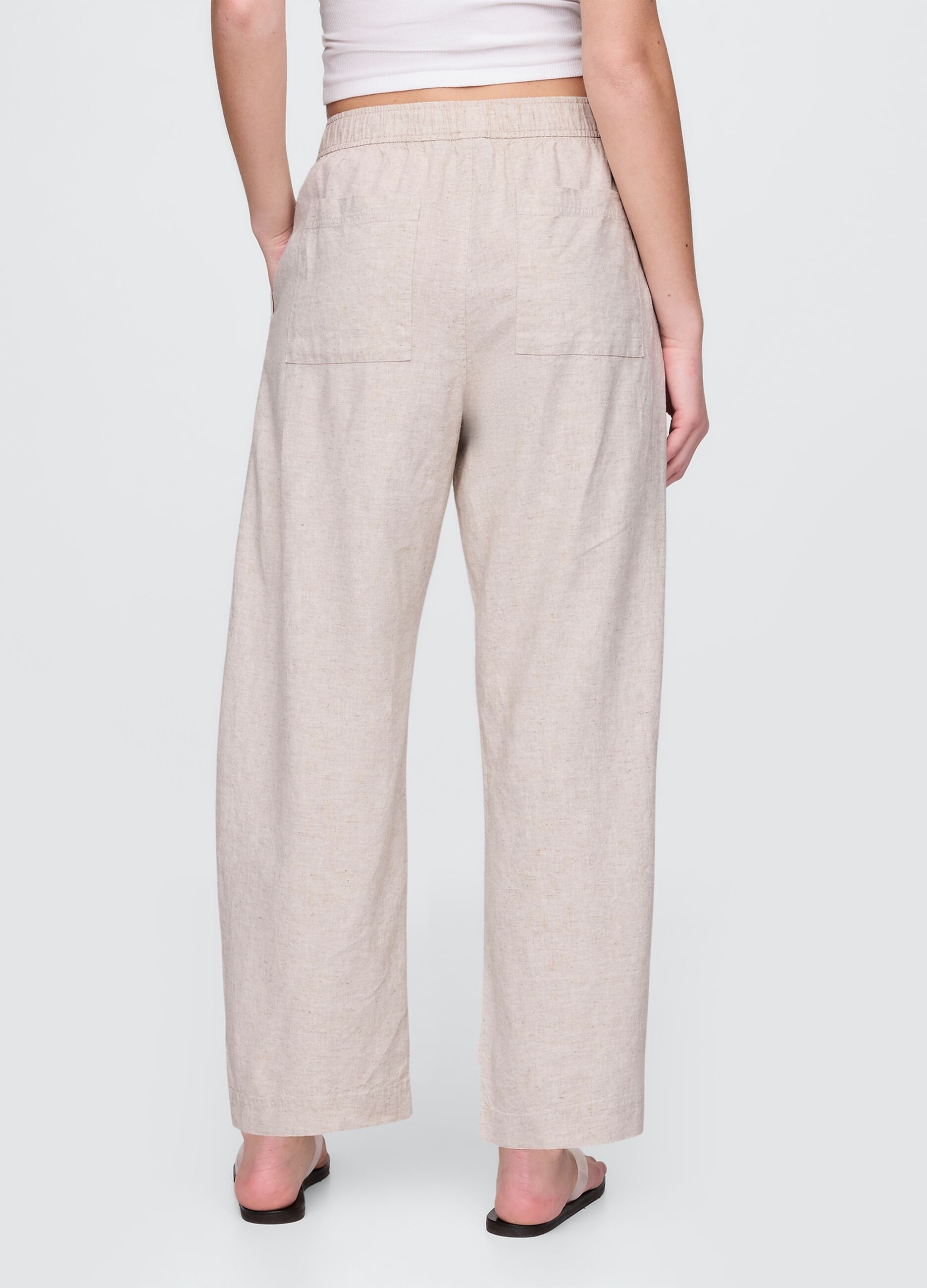 Beige wide trousers in linen and viscose