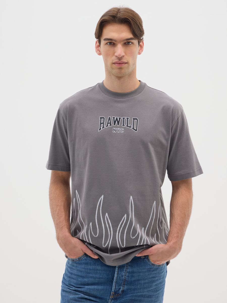 Grey pure cotton T-shirt with prints_0