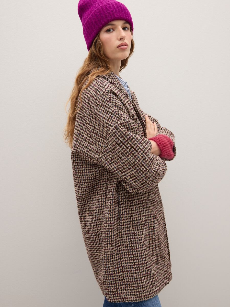 Multicolour check wool-blend oversized coat_0
