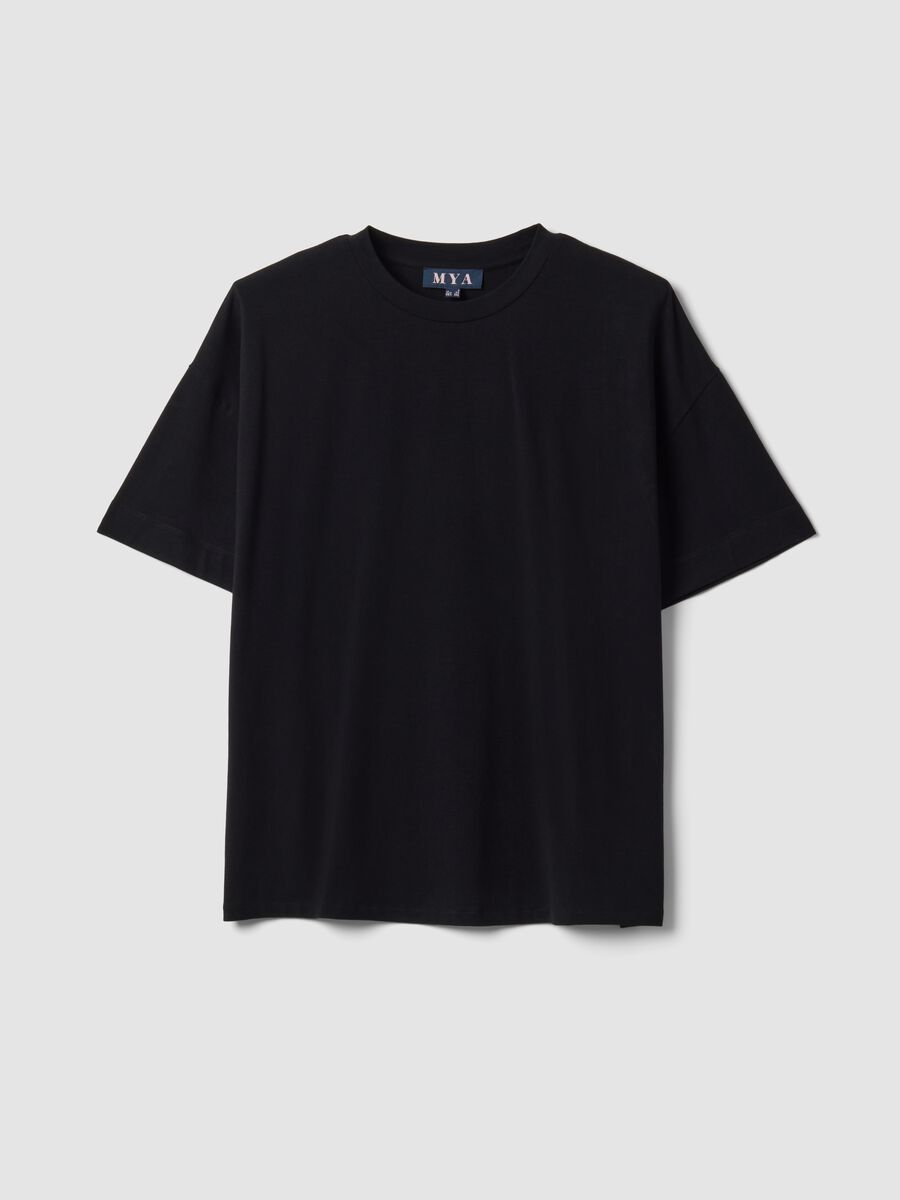 T-shirt girocollo nera in misto cotone e modal elasticizzato regular fit_4