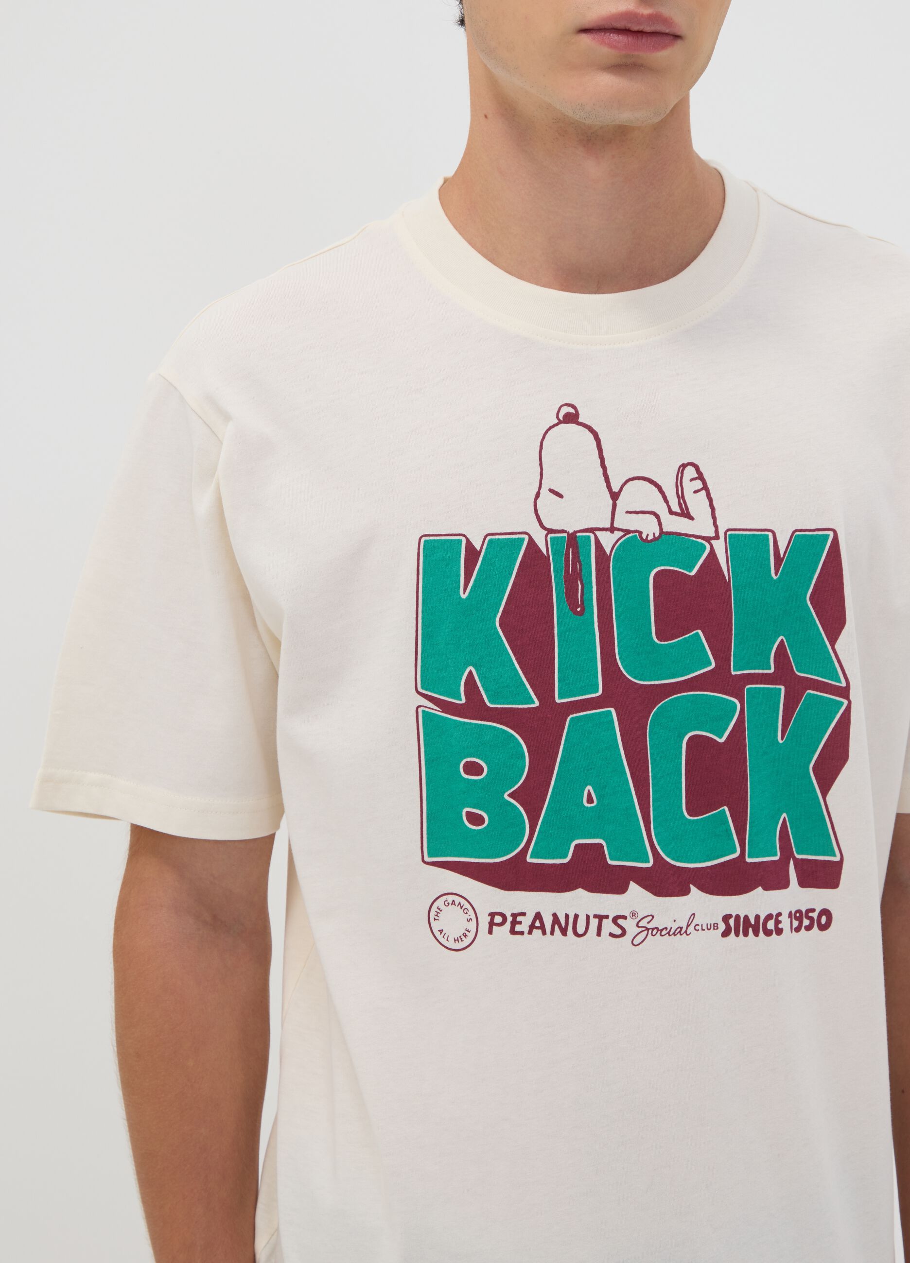 White pure cotton Peanuts print T-shirt, relaxed fit