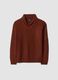 Brown ribbed jumper with shawl collar, regular fit_0