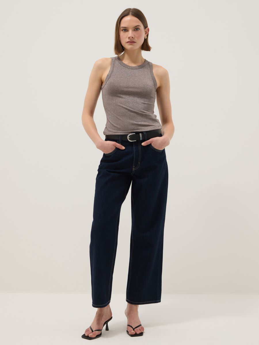 Grey sparkly regular fit top with thin straps_1