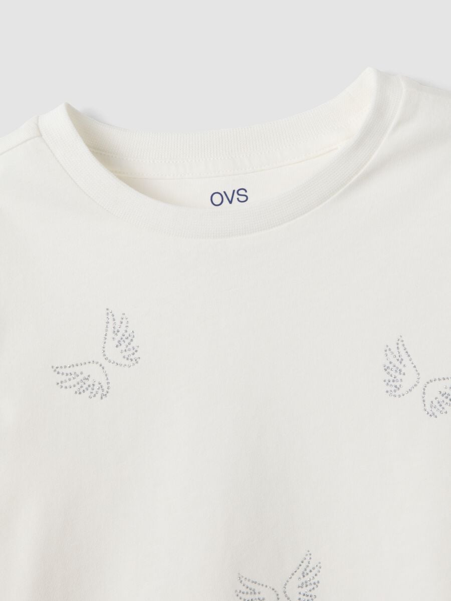 T-shirt bianca in puro cotone organico con stampa farfalle per bambina_2
