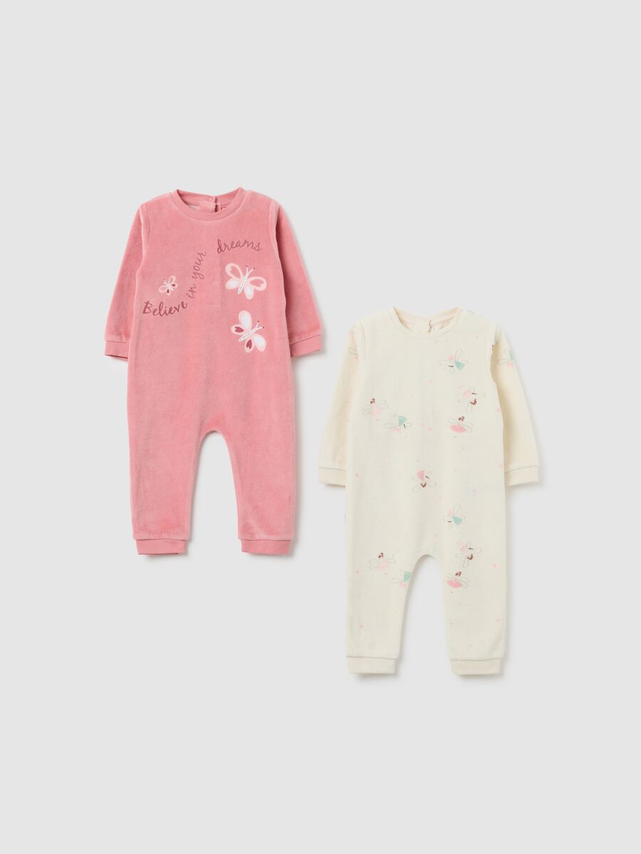 Girl's Multicolour Cotton Blend Sleepsuit Twin Pack_0