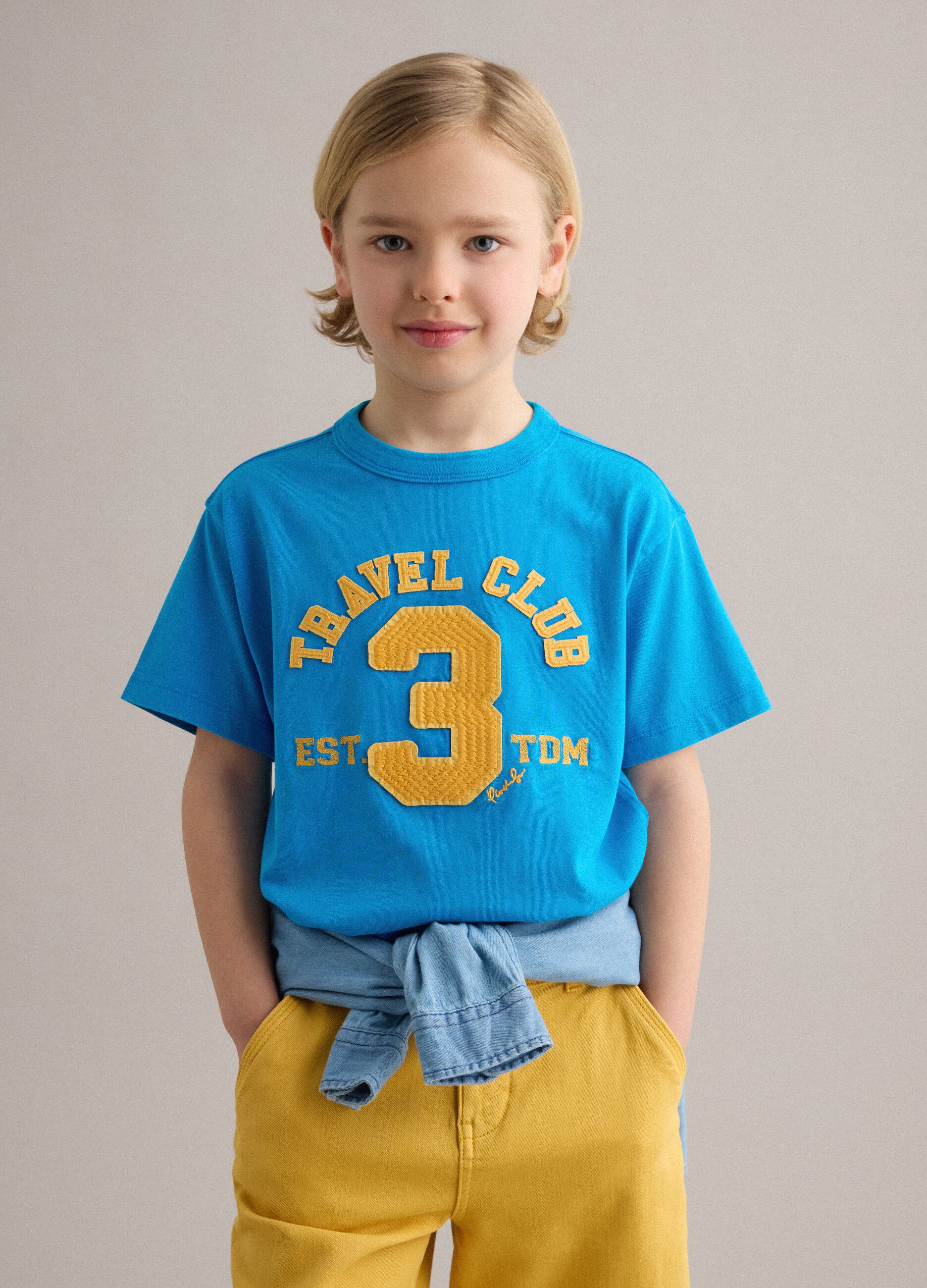 Boys' blue pure cotton regular fit T-shirt with print