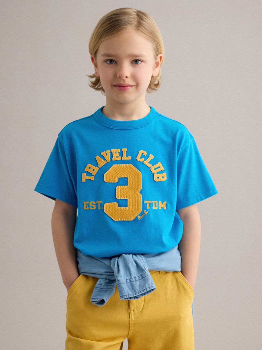Boys' blue pure cotton regular fit T-shirt with print_0