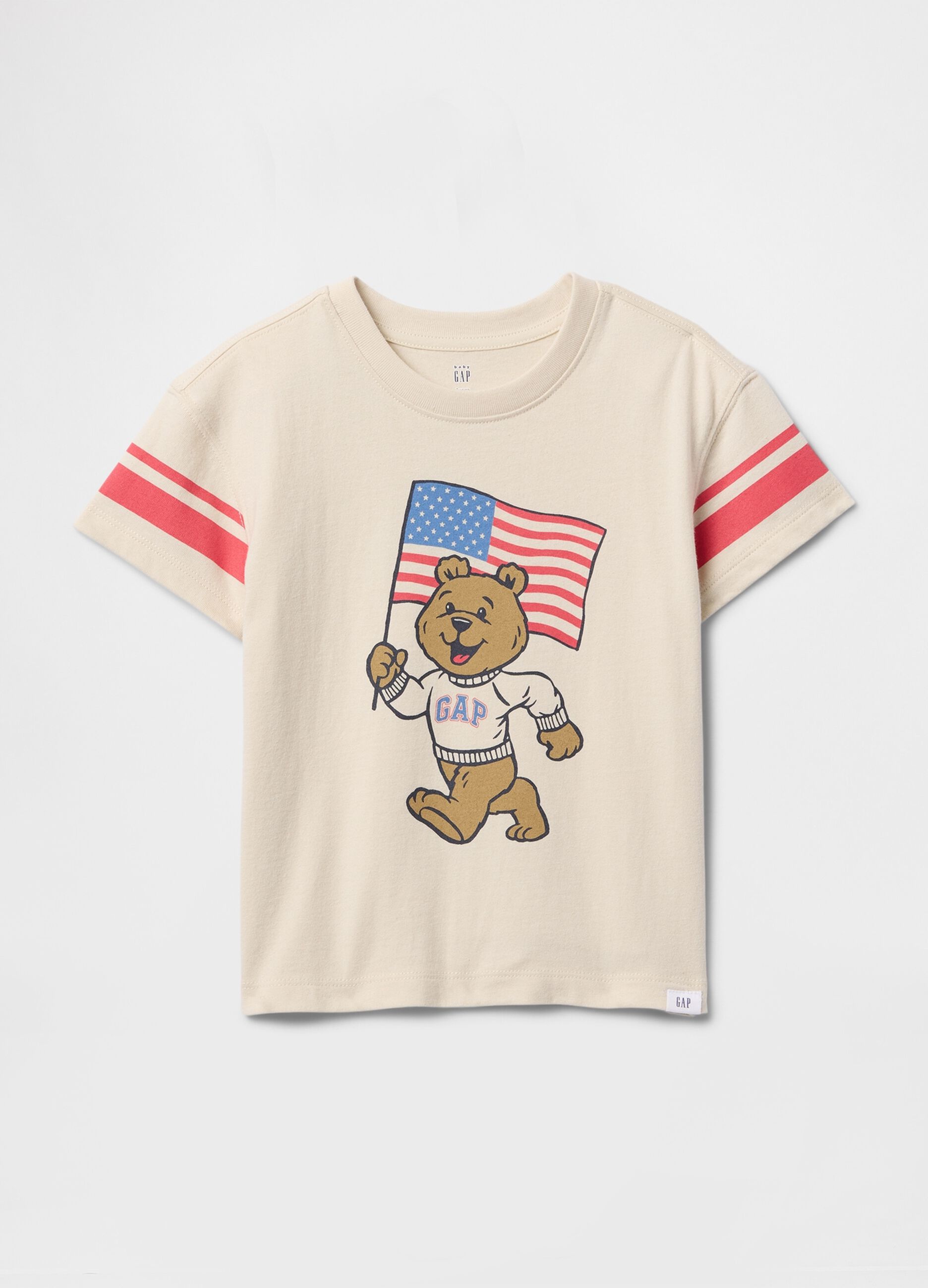 Beige short sleeve t-shirt with bear print GAP Kids