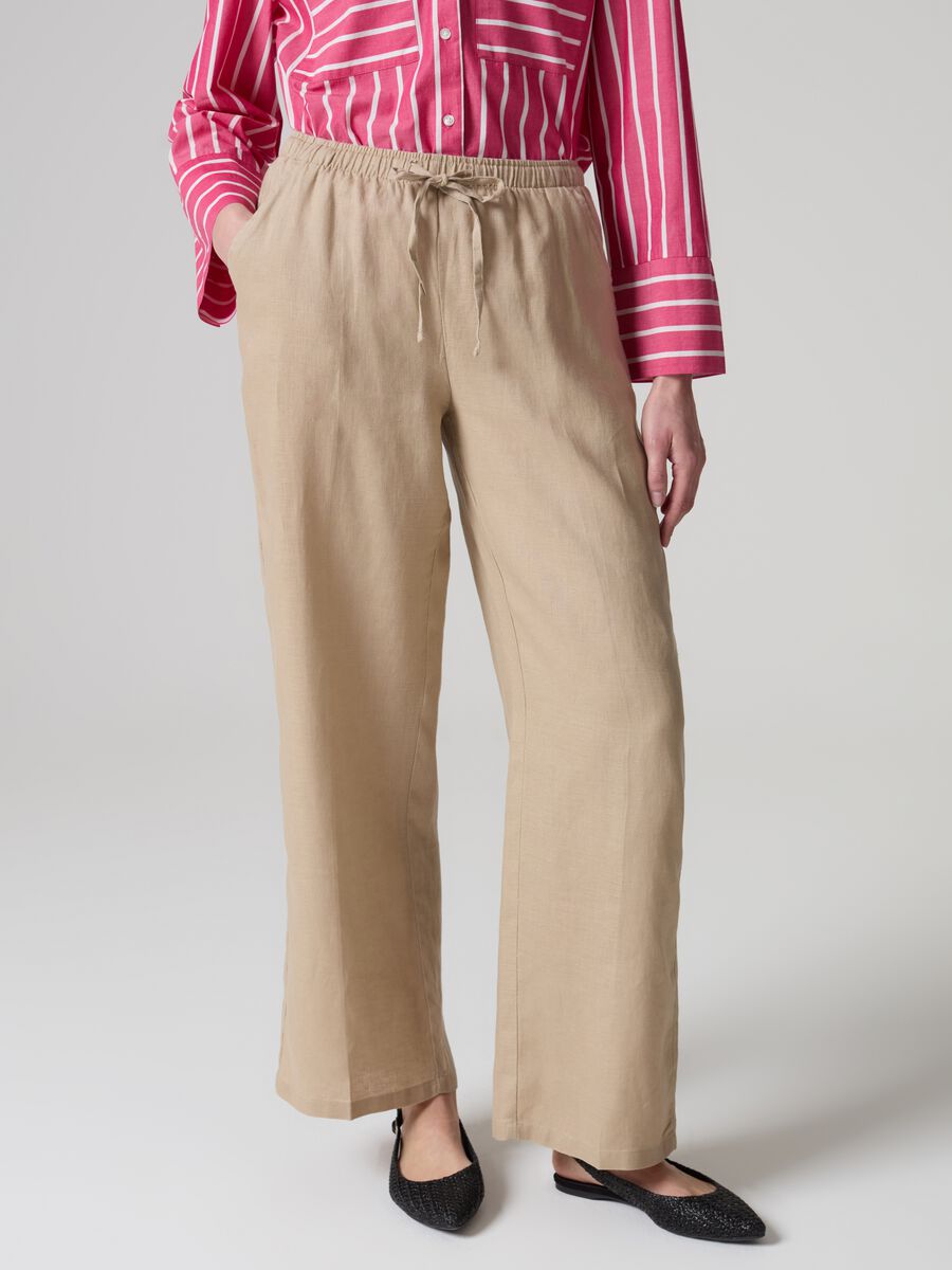Wide-leg fluid trousers in linen_1
