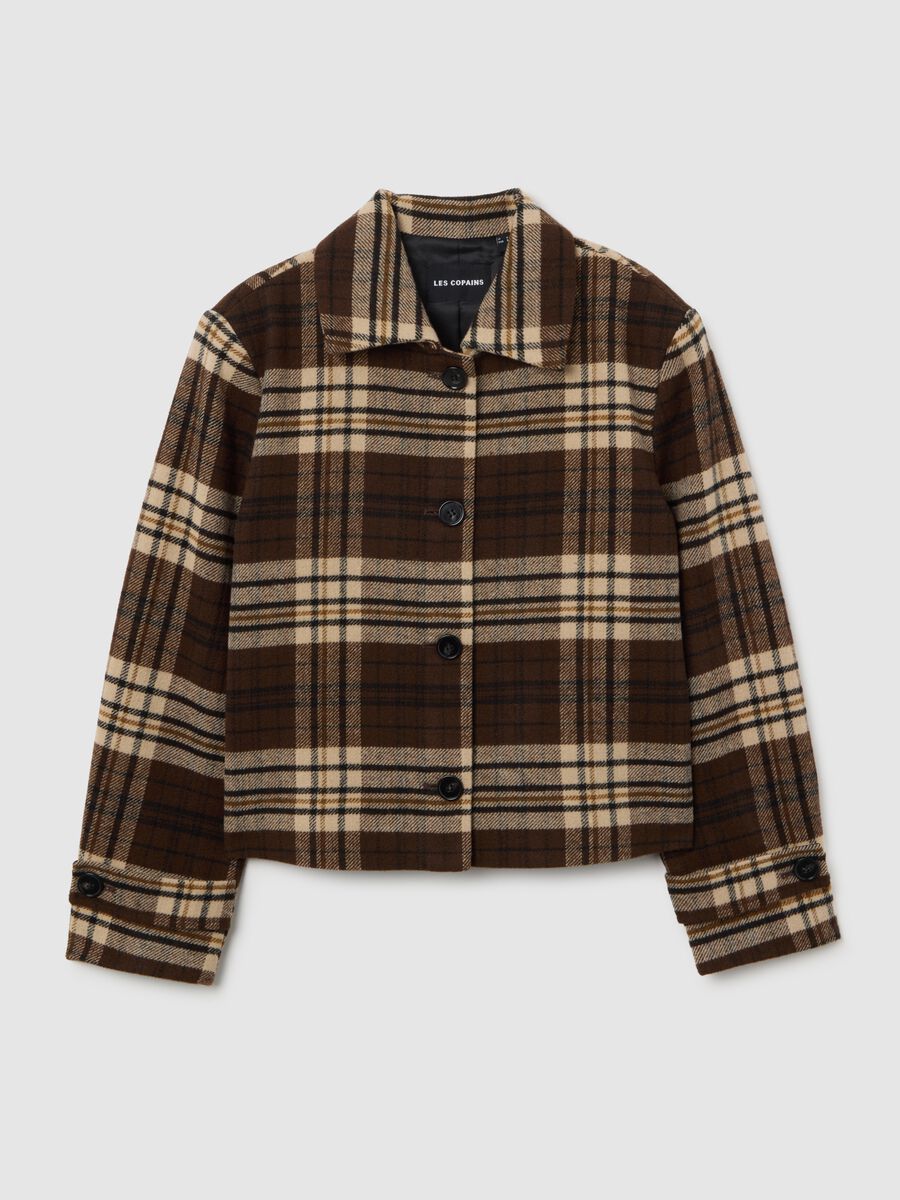 Plaid-effect brown tweed blazer_0