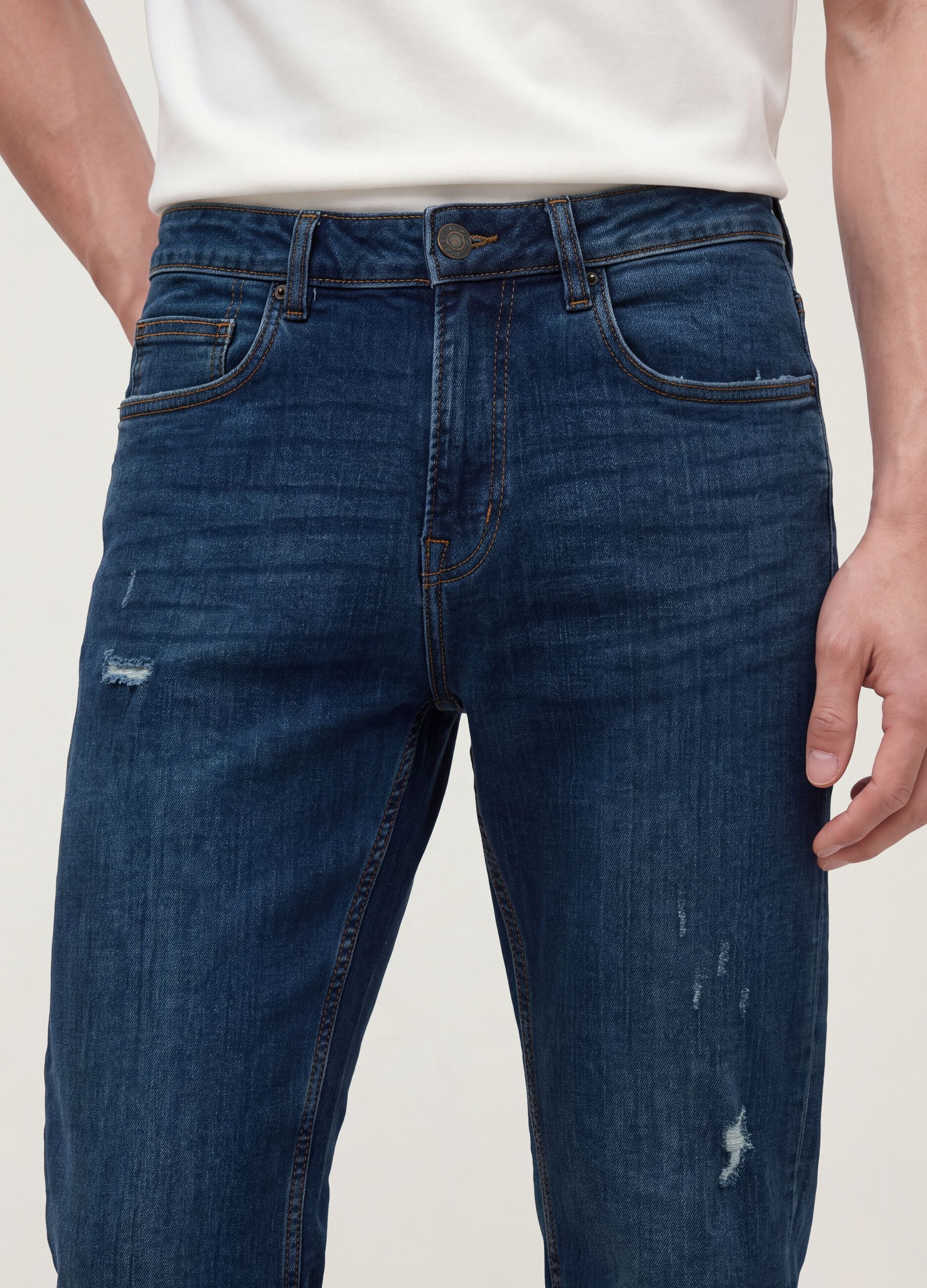Dark blue stretch cotton denim jeans, regular fit