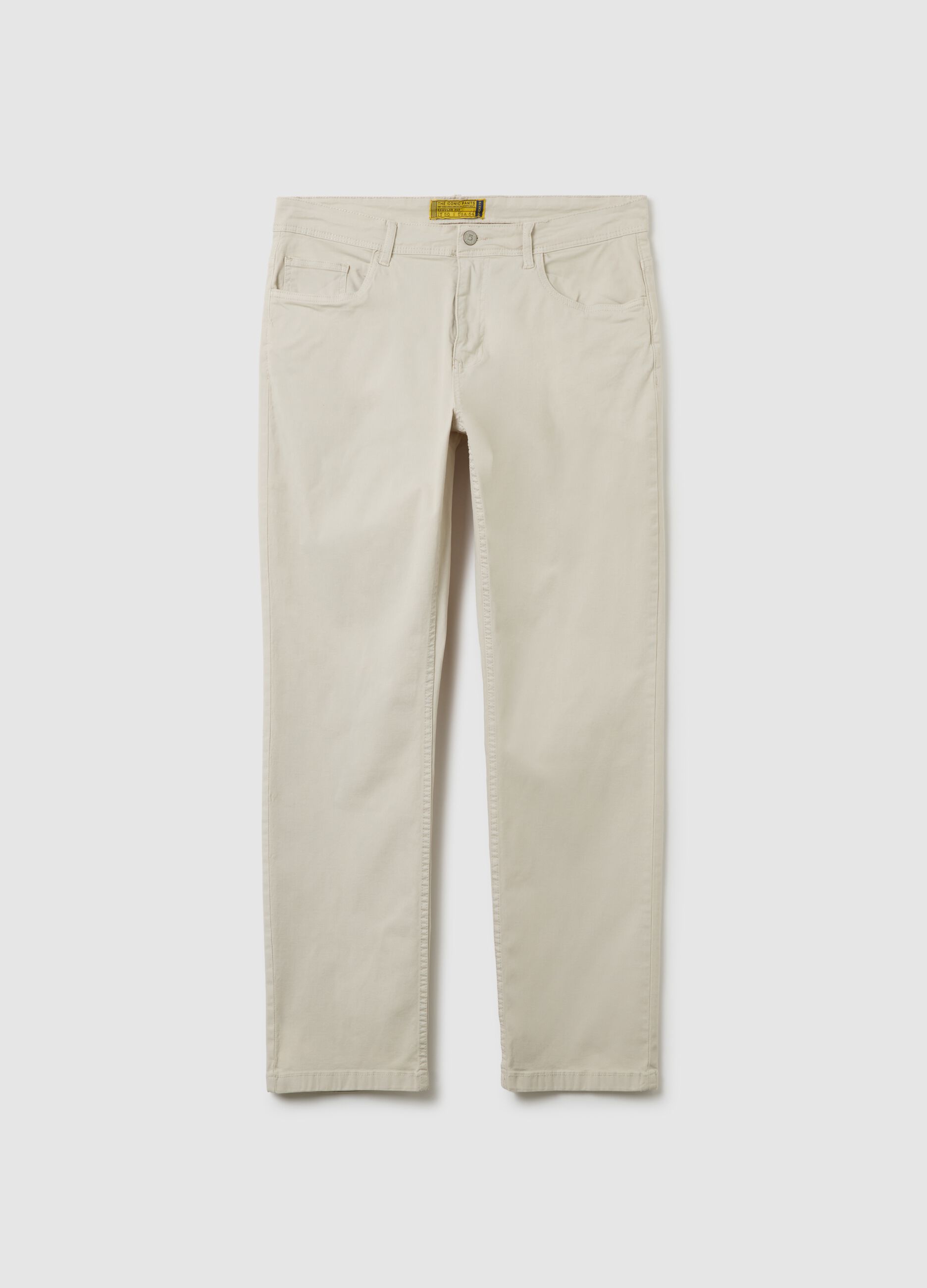 Pantaloni in cotone elasticizzato beige regular fit