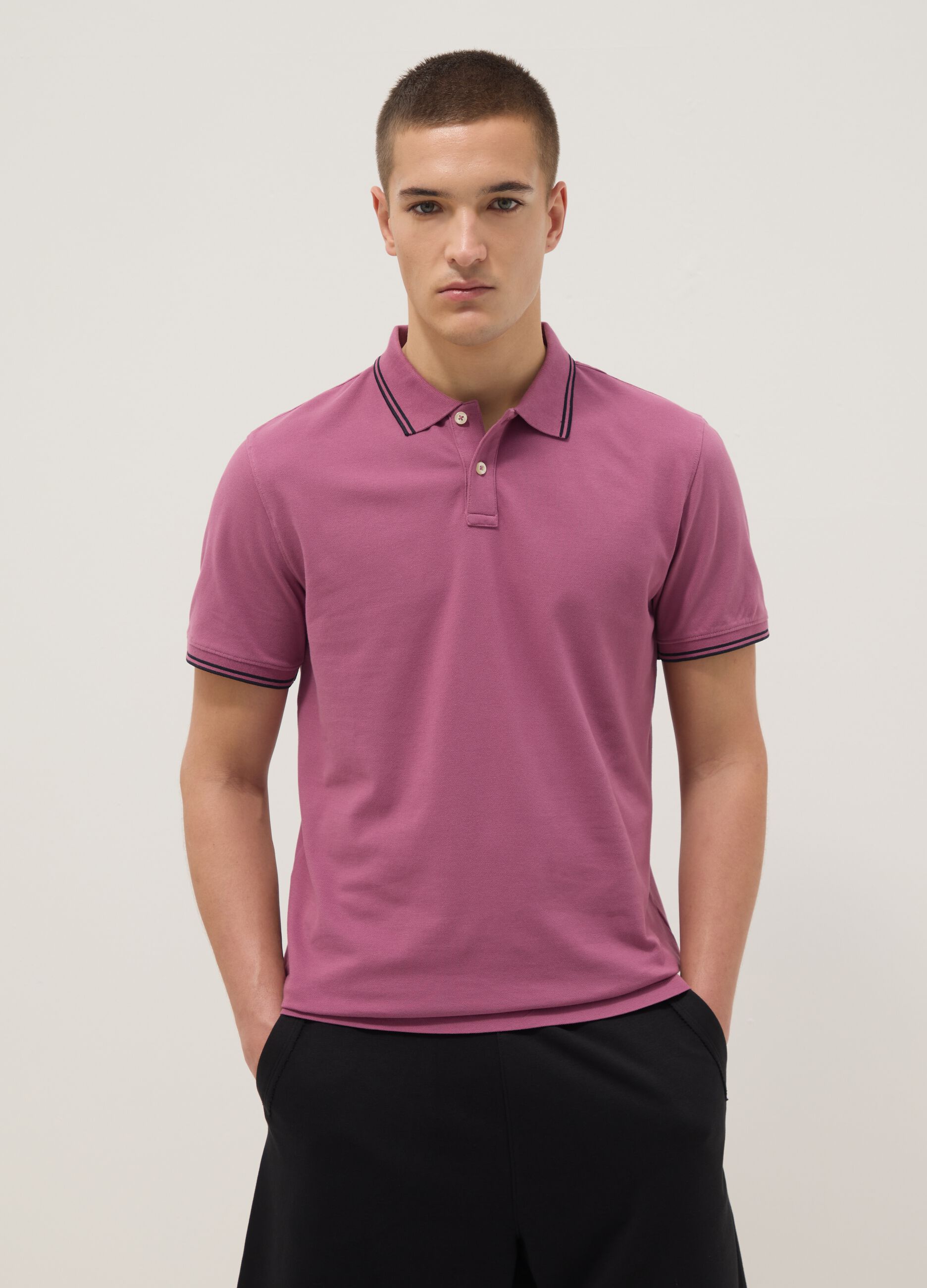 Polo in cotone elasticizzato viola regular fit