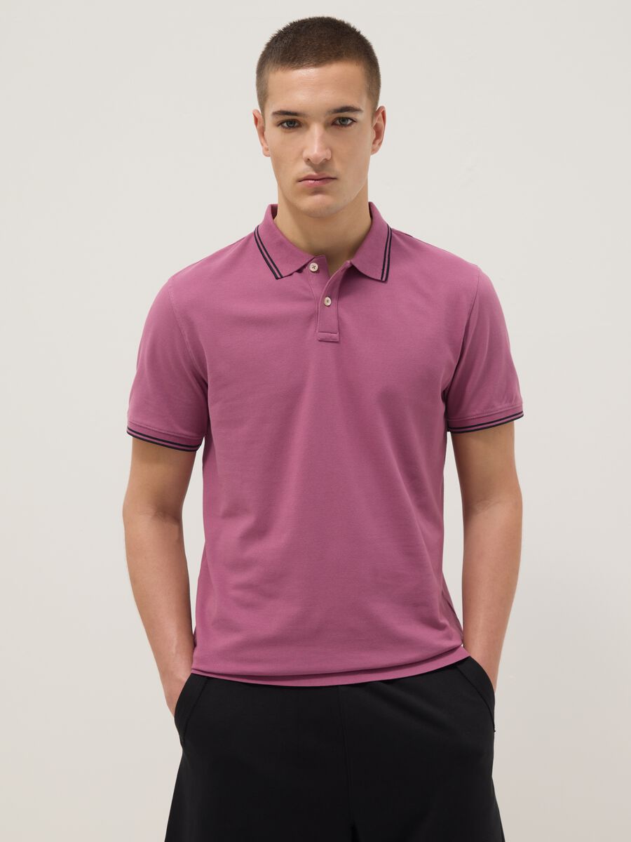 Purple stretch cotton polo shirt, regular fit_0