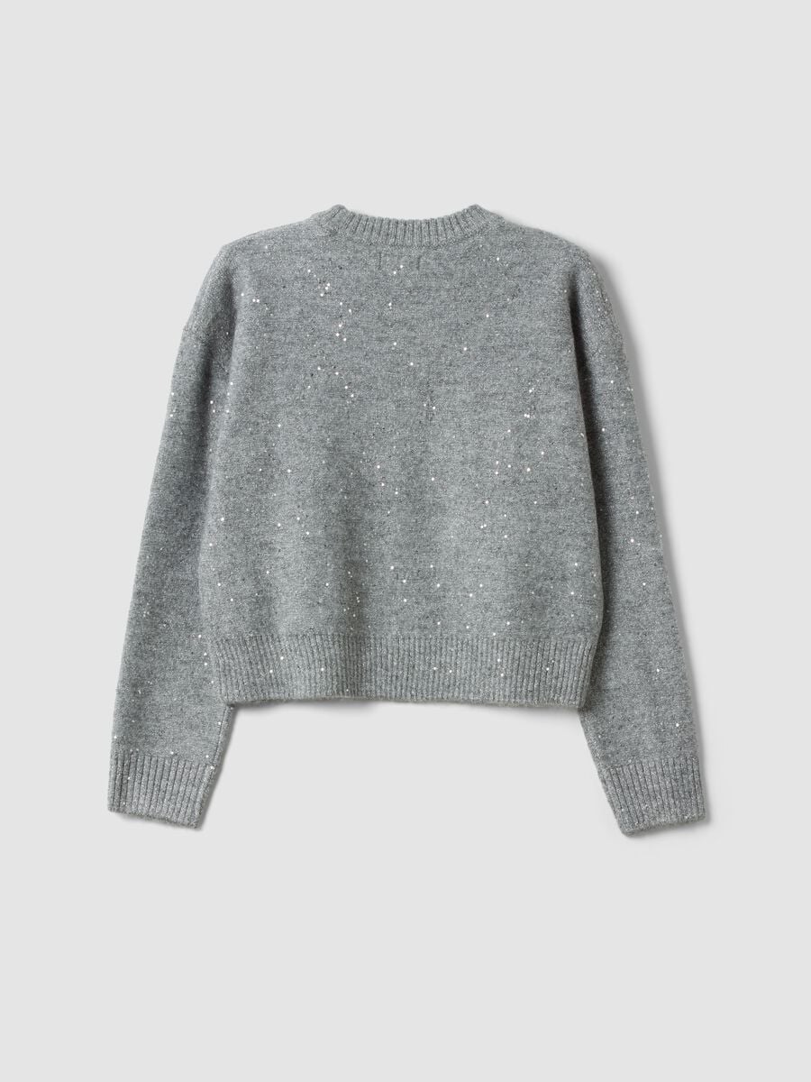 Maglia grigio melange in tessuto elasticizzato e paillettes regular fit_1