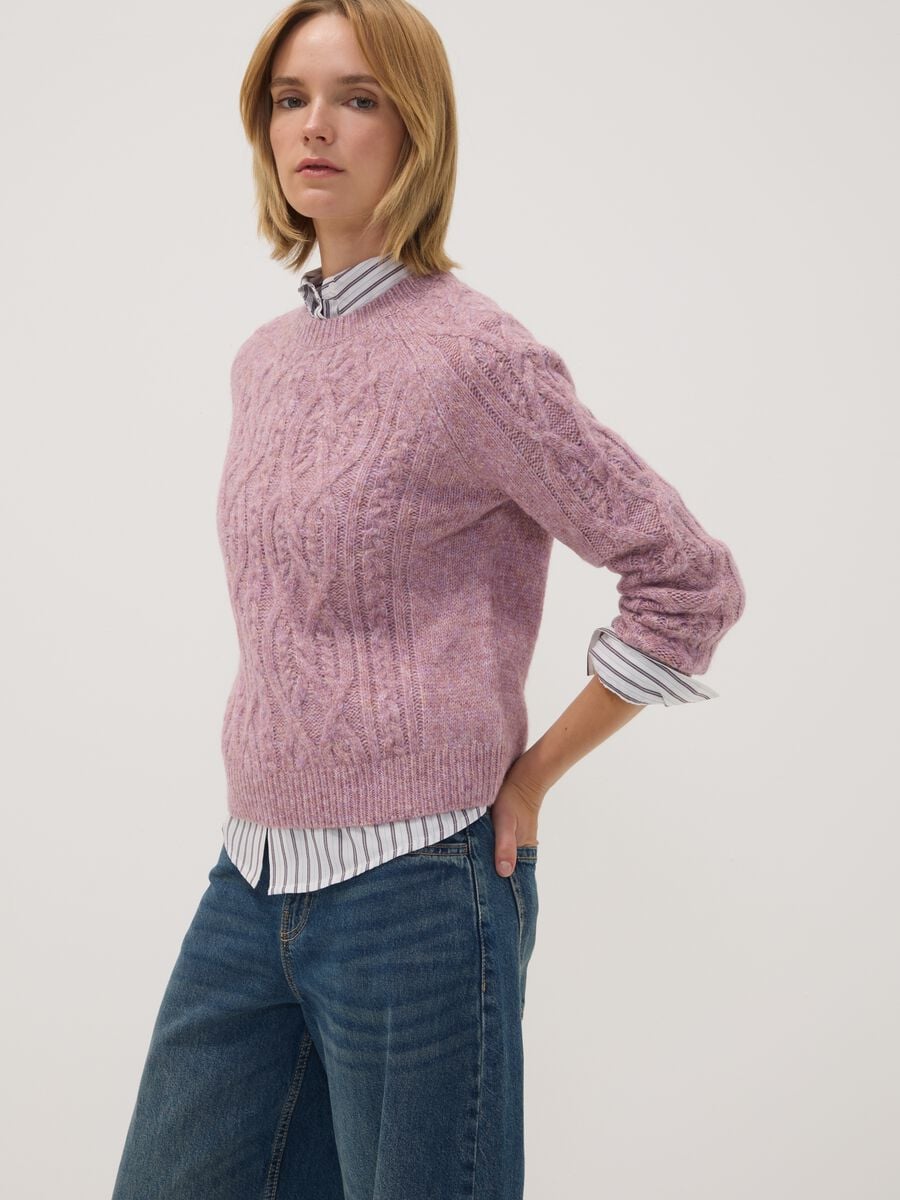 Pink wool-blend cable-knit crew neck jumper_2
