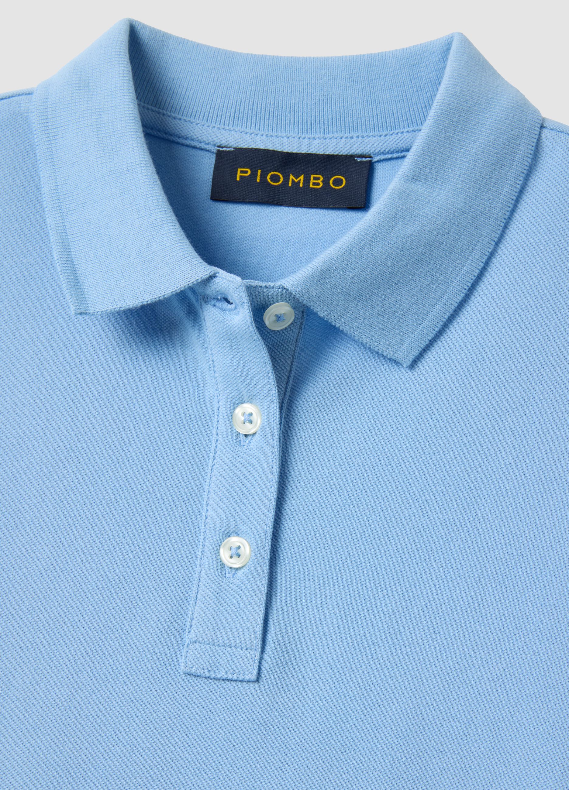 Sky blue short-sleeve pure cotton polo shirt, regular fit