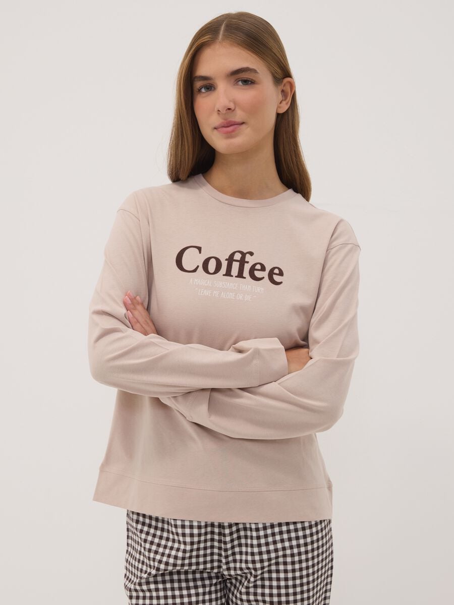 Taupe grey organic cotton pyjamas with print_1
