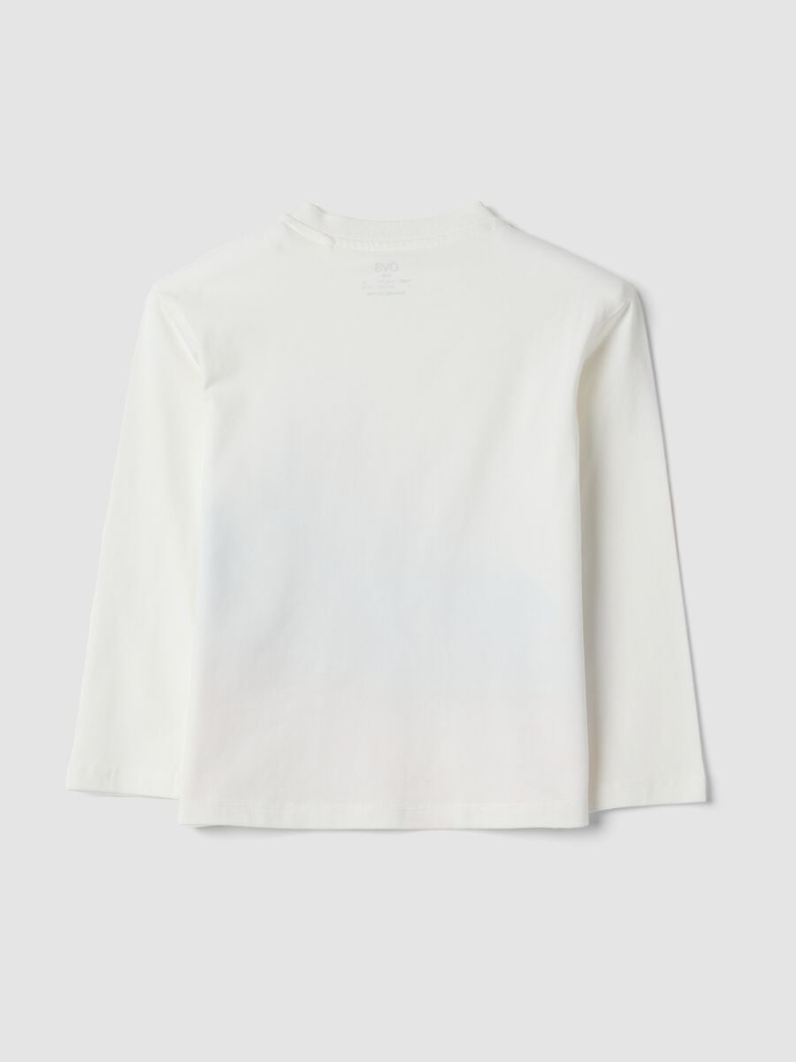 T-shirt bianca in cotone organico elasticizzato con stampa macchina_1
