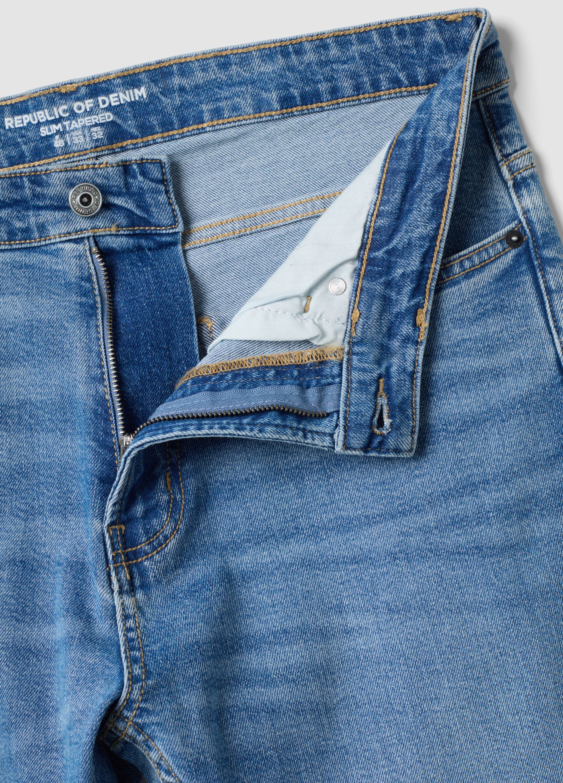 Blue slim-fit stretch cotton jeans