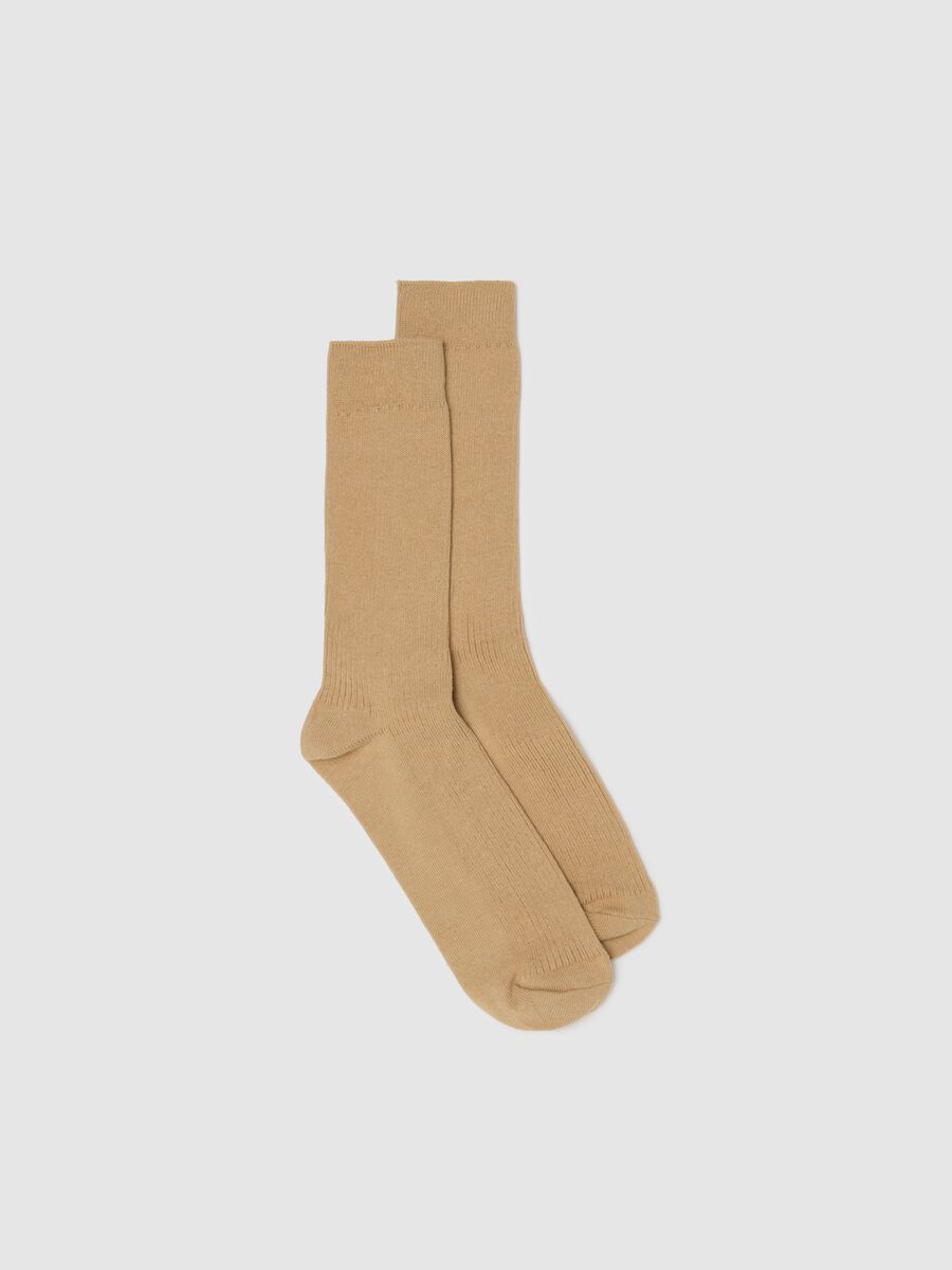 Beige stretch ribbed midi socks_0